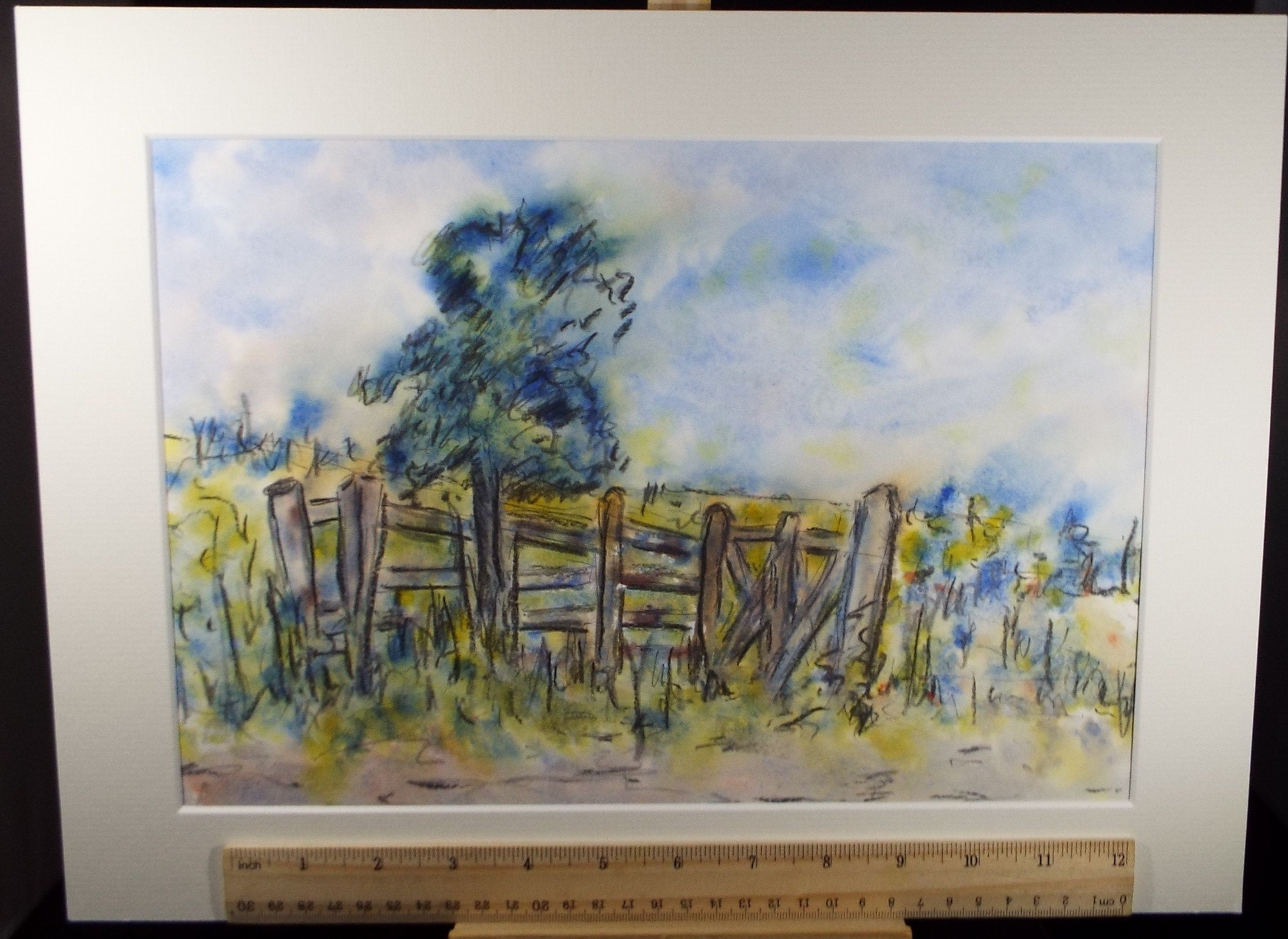 Original Watercolour, 'Field Fencing', c1990's, Artist Unknown