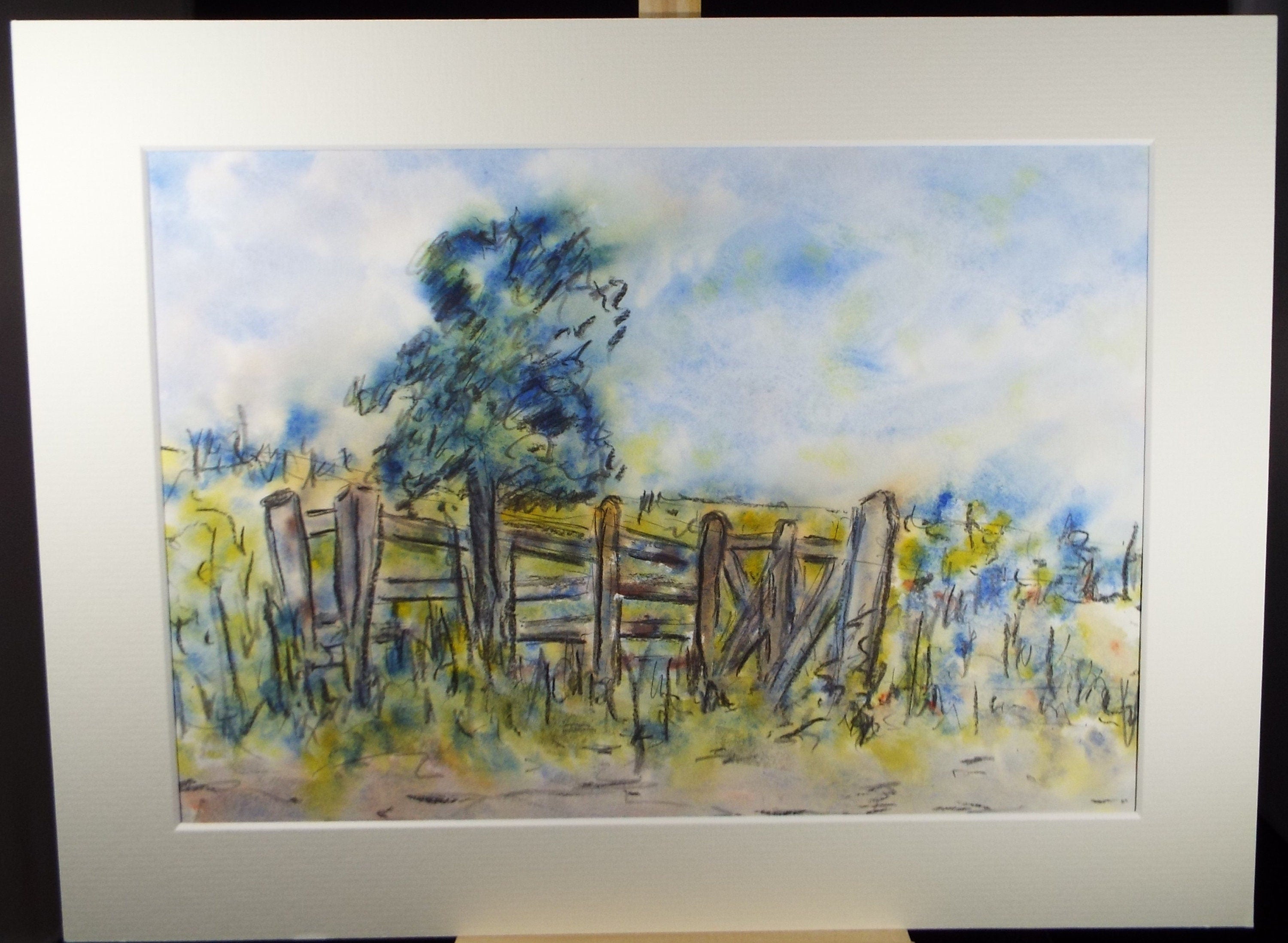Original Watercolour, 'Field Fencing', c1990's, Artist Unknown