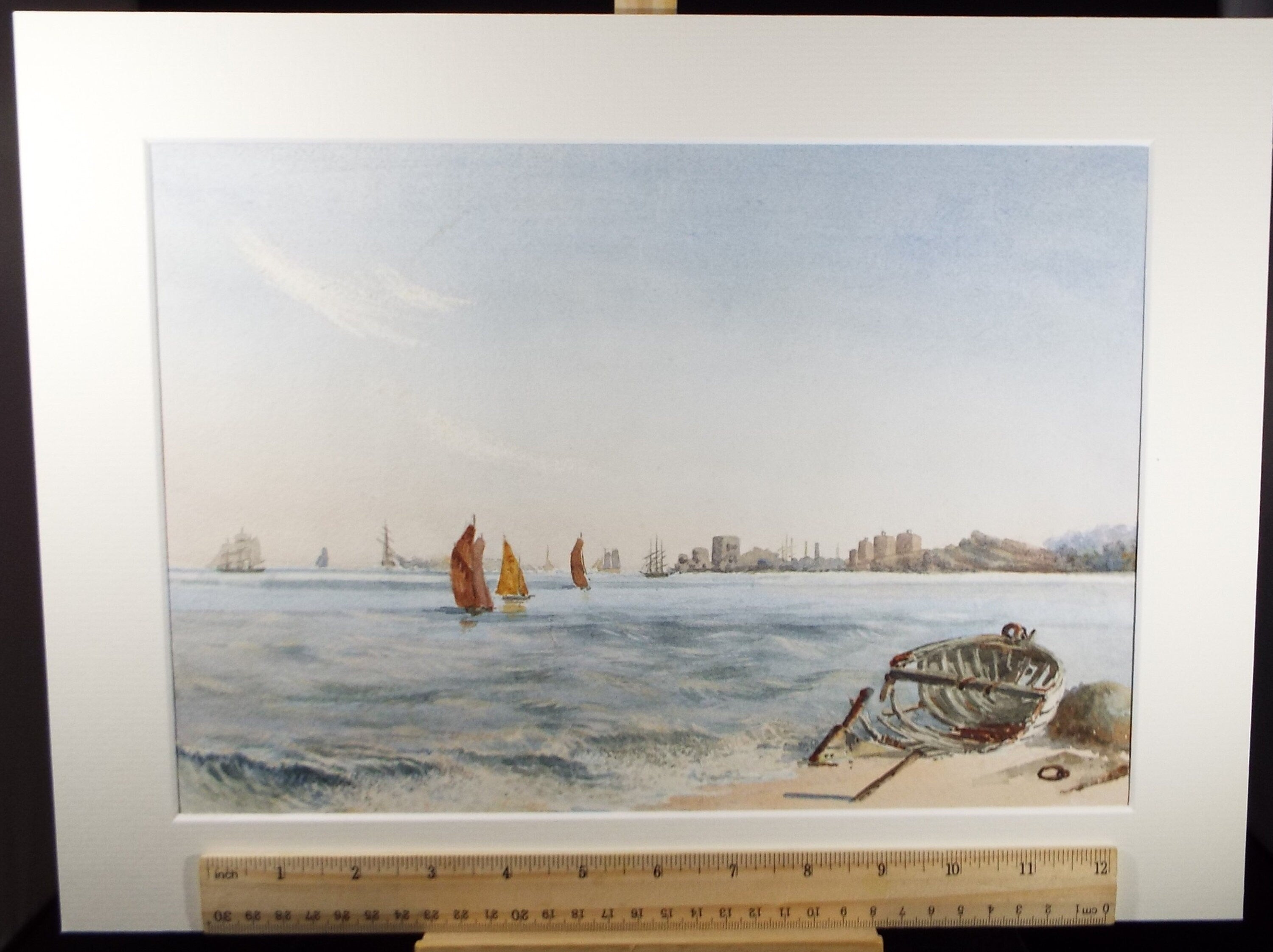 Original Watercolour, 'Tall Ships off the Coast', Circa 1980's, Artist Unknown