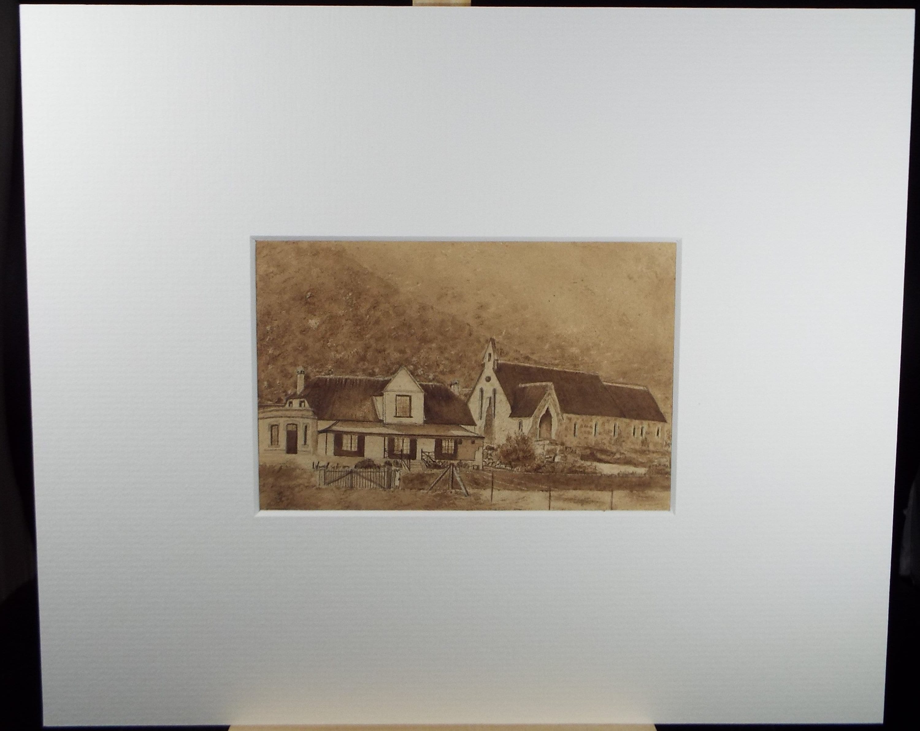 Original Watercolour, Church with House and Porch',Late 19th Century, Artist unknown