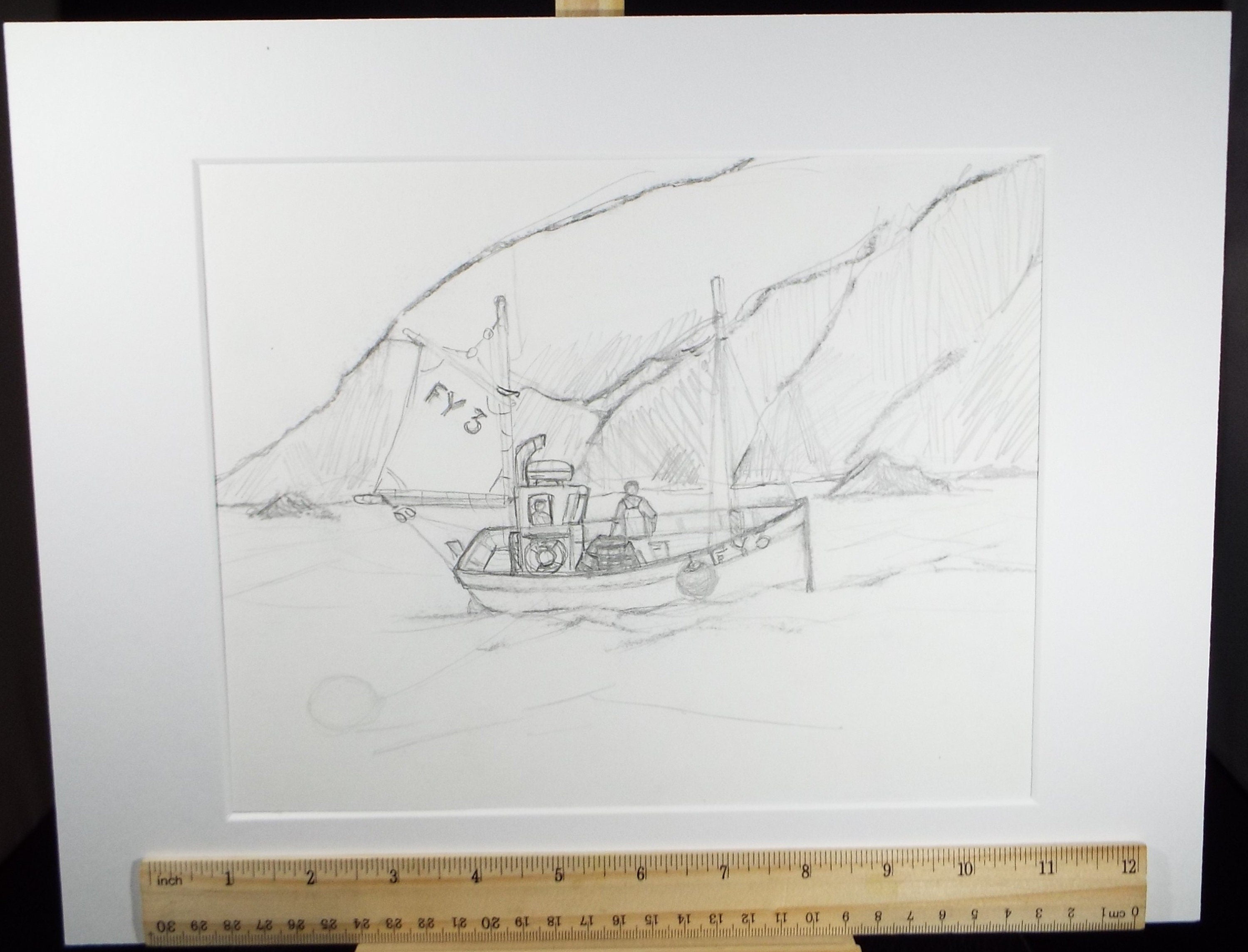 Original Pencil Drawing 'Fishing Boat FY3', c2000, Gordon Couch (20th Century British)