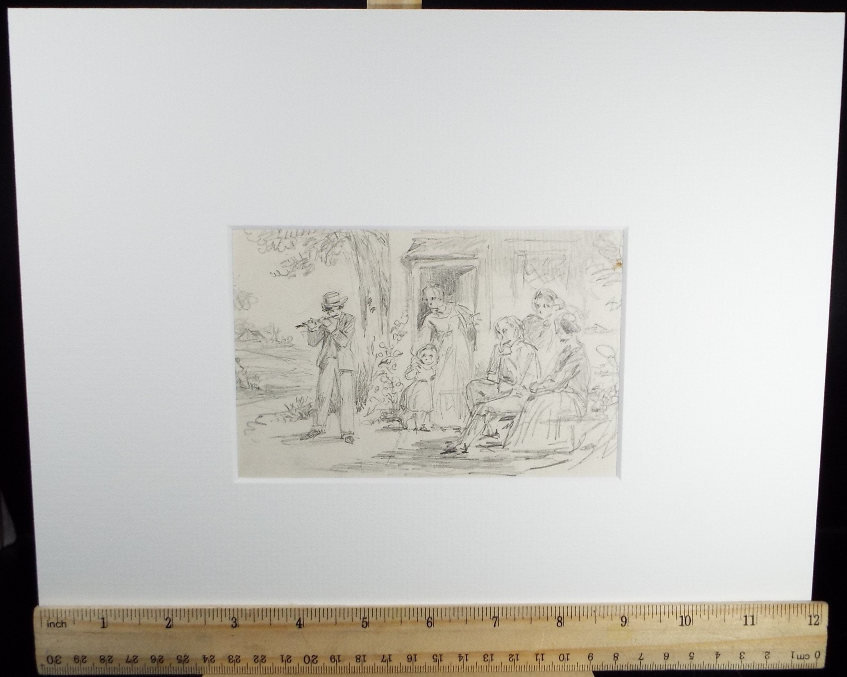 Original Pencil Drawing, 'The Cottage Recital', John Wood (1801-1870)
