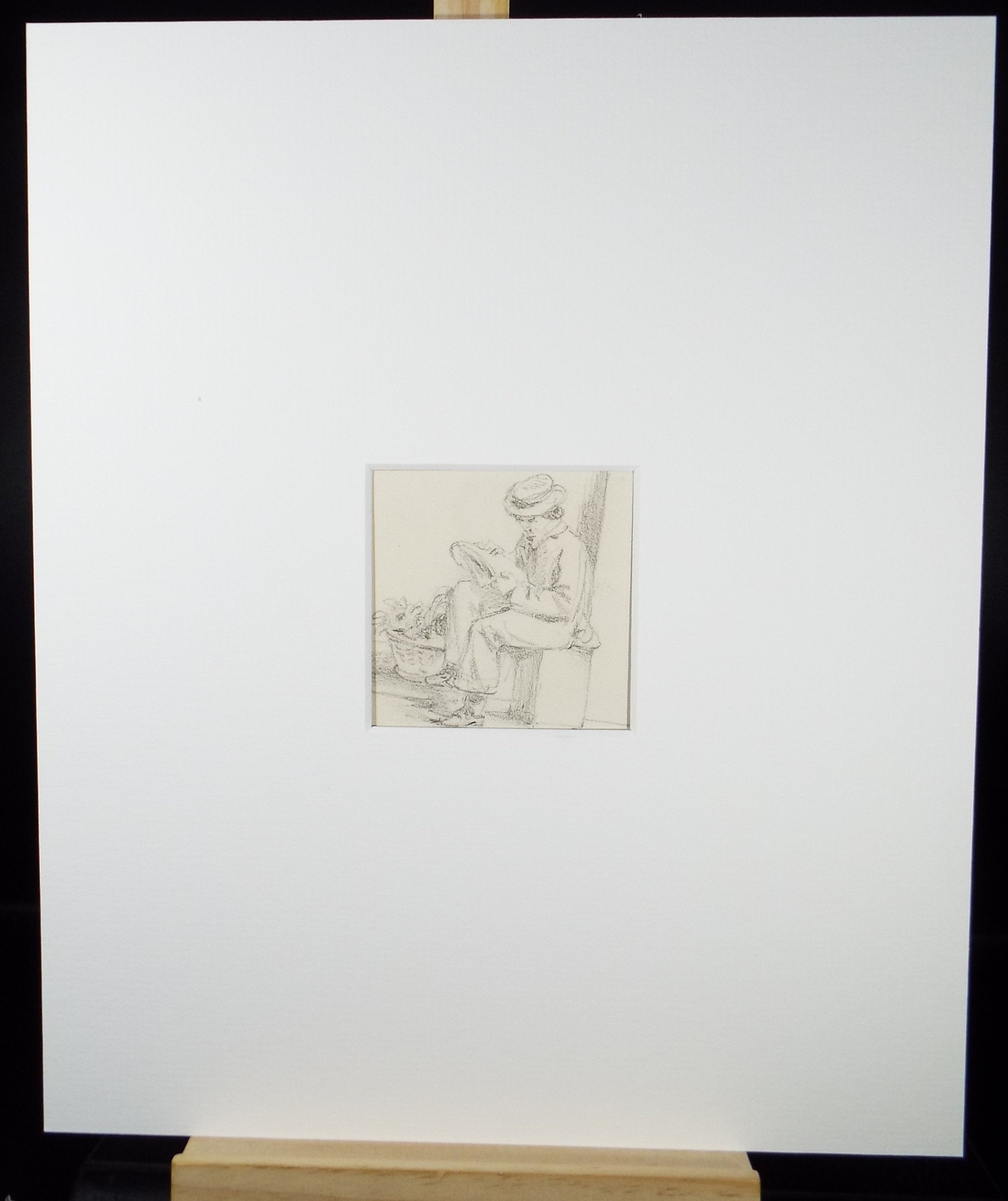 Original Pencil Drawing,'Boy reading', John Wood (1801-1870)