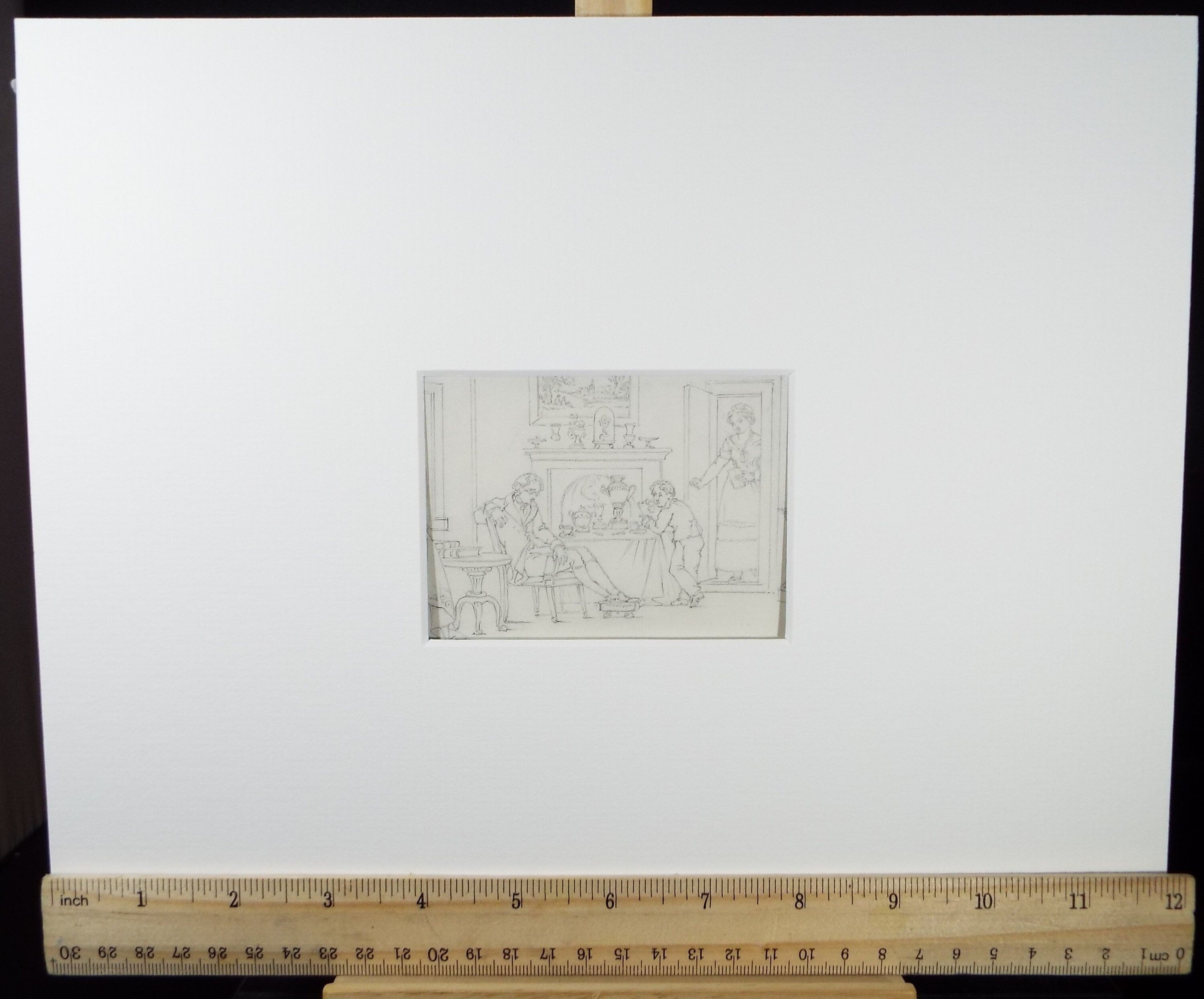 Original Pencil Drawing,'In the parlour', John Wood (1801-1870)