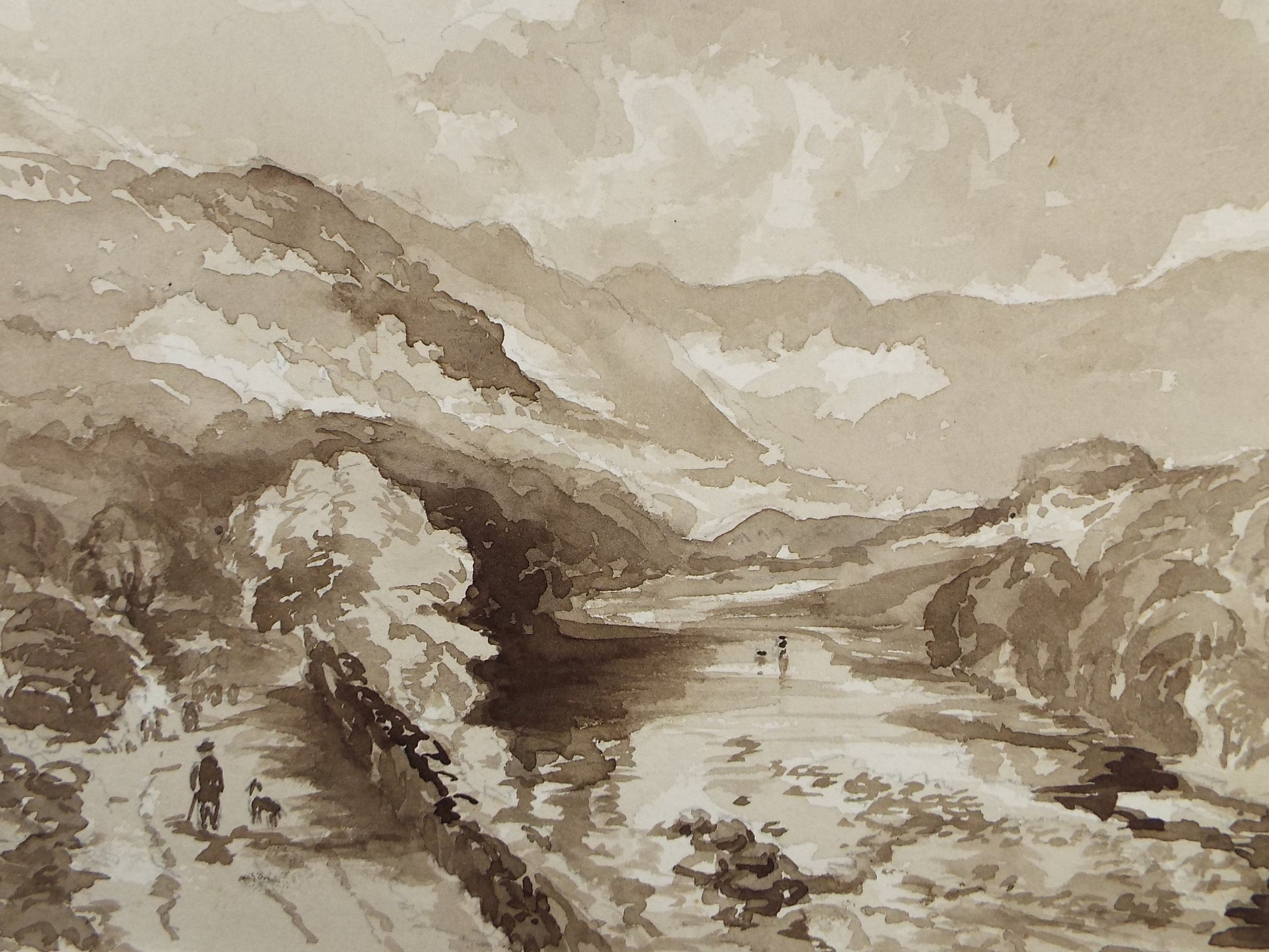 Original Watercolour on Paper, Riverside Walk', Late 19th Century, artist unknown
