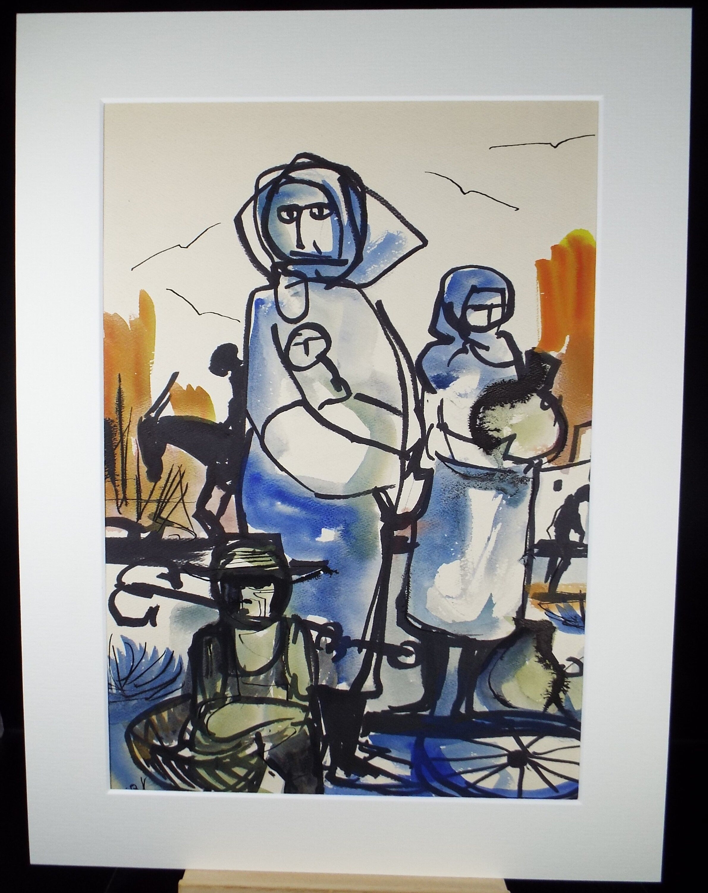 Original Watercolour, 'Women in Blue', Circa 1960's, Signed Evohnav?