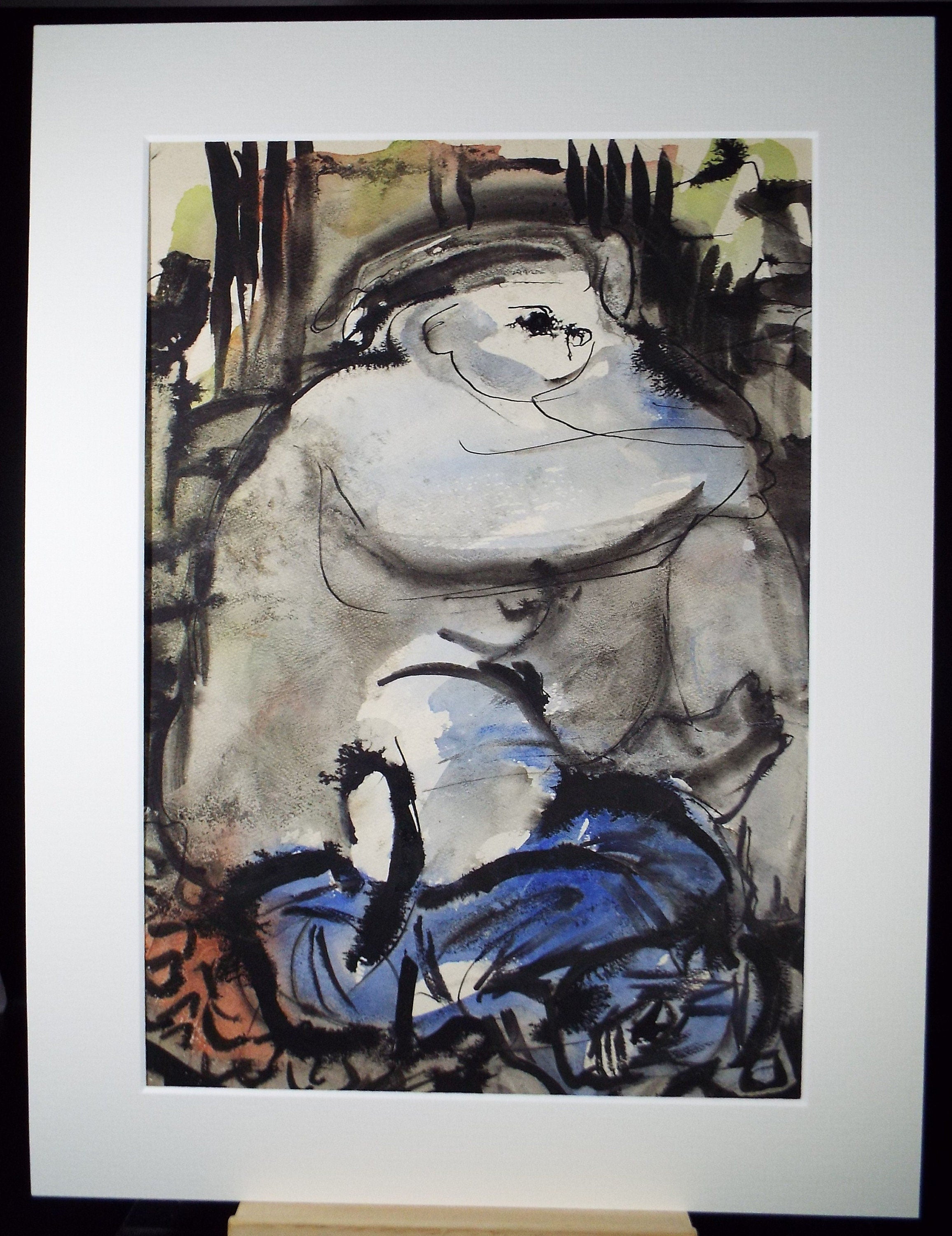 Original Watercolour, 'Seated Figure', Circa 1960's, Signed Evohnav?