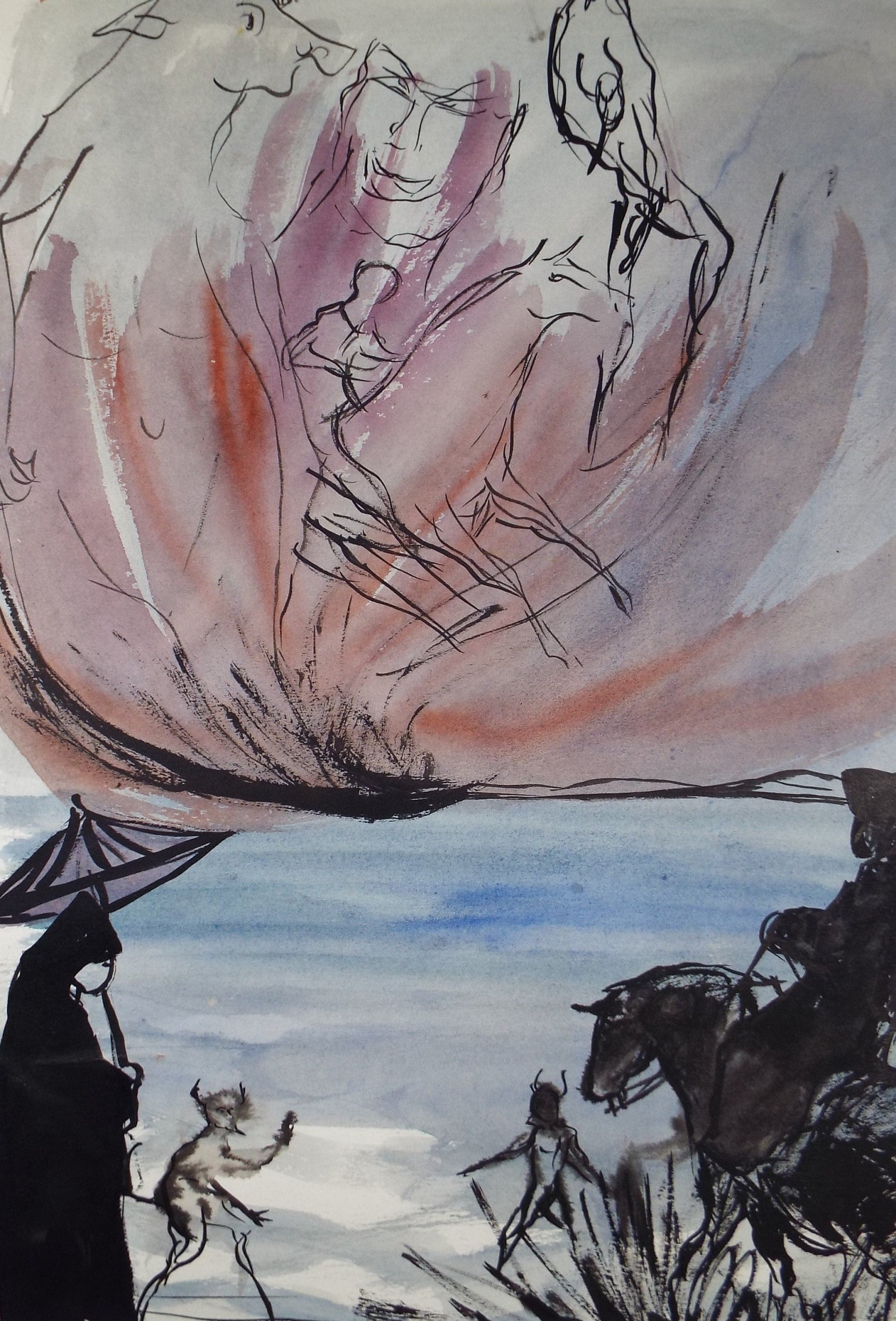 Original Watercolour, 'Apocalypse', Circa 1960's, Signed Evohnav?