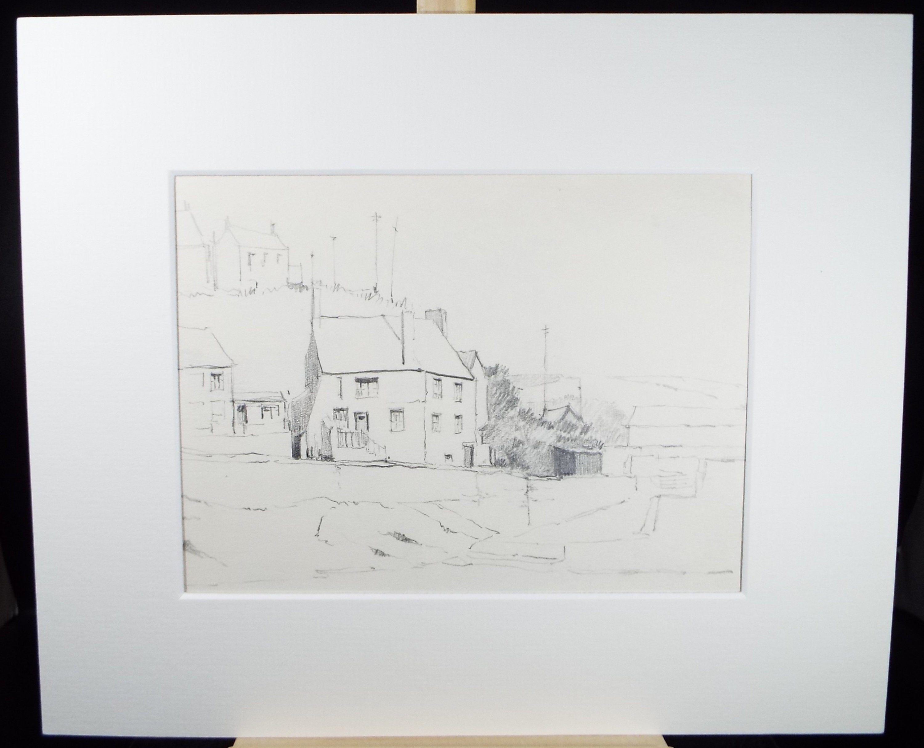 Original Pencil Drawing, 'Coastal Cottage', circa 1990's , Artist Unknown