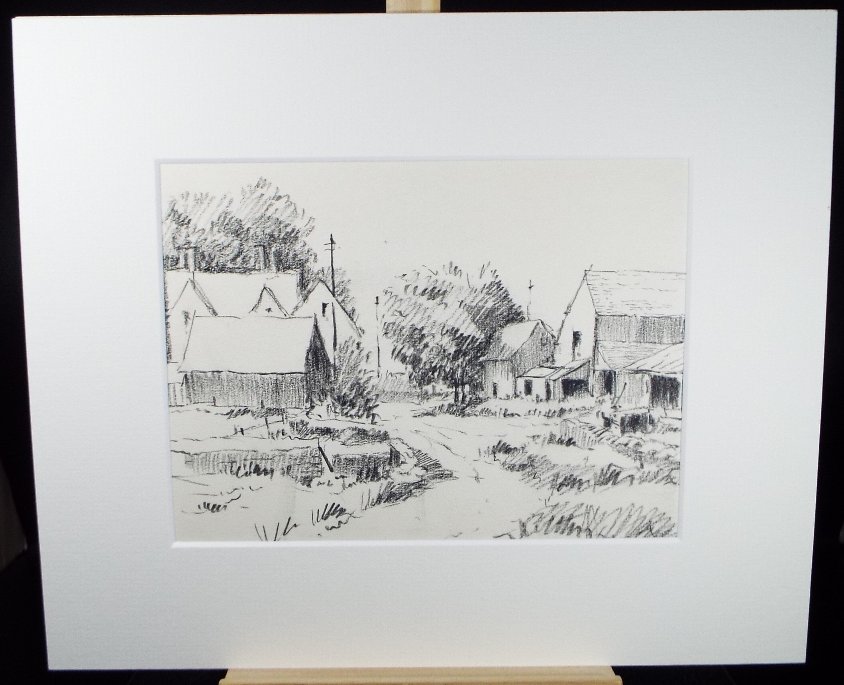 Original Pencil Drawing, 'The Hamlet', circa 1990's , Artist Unknown