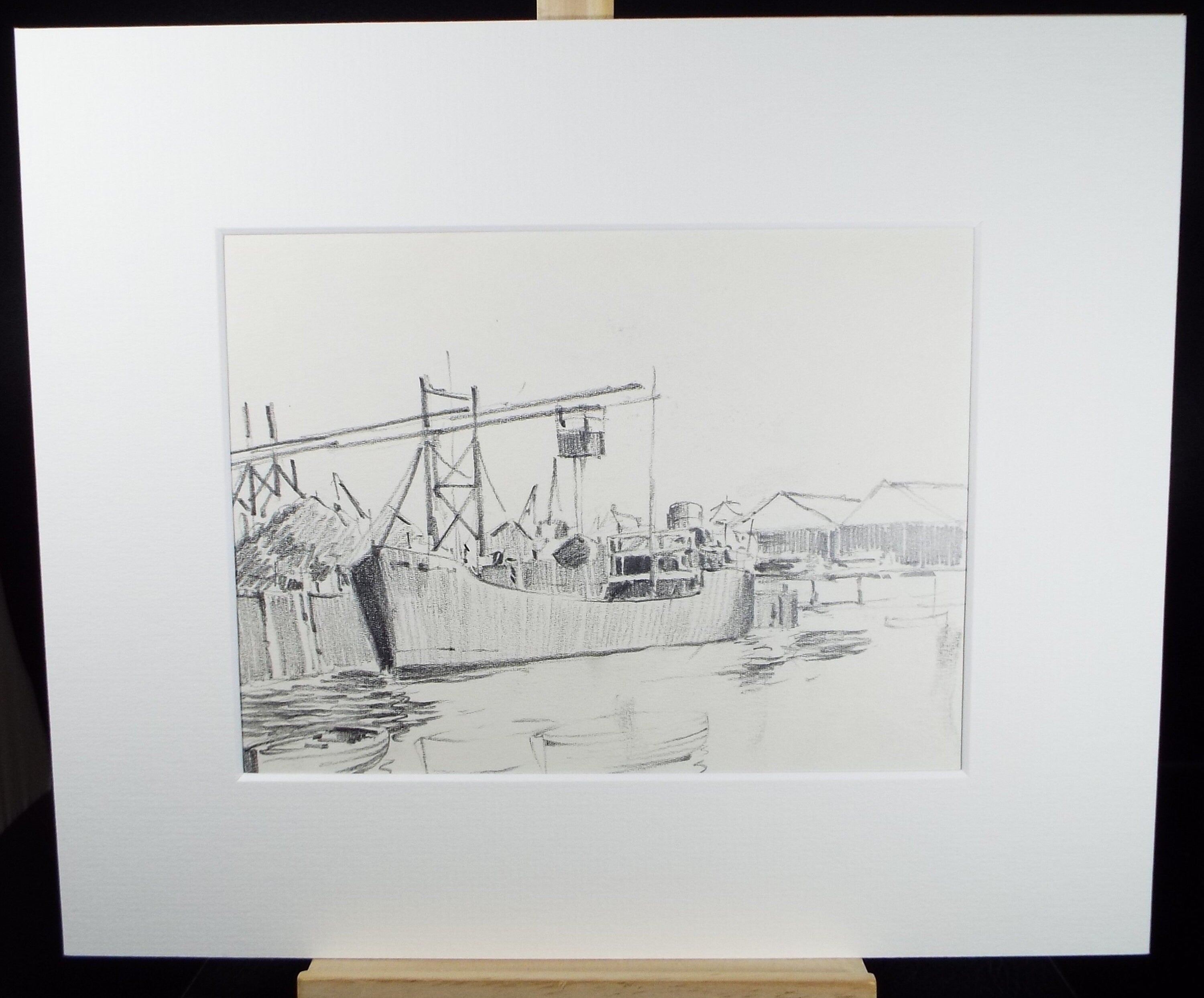 Original Pencil Drawing, 'Unloading Cargo', circa 1990's , Artist Unknown