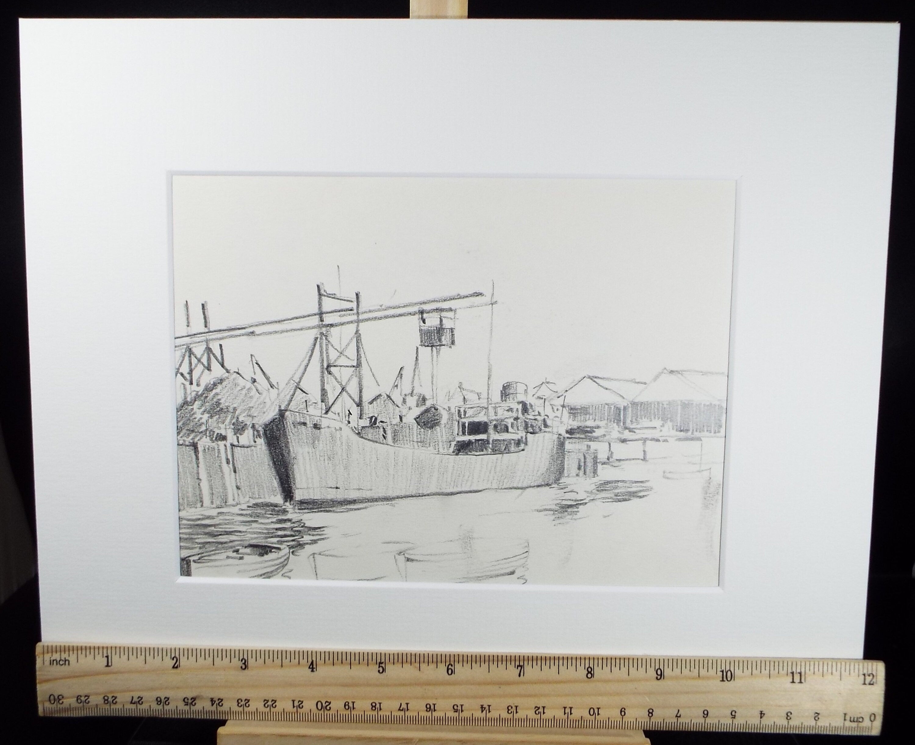 Original Pencil Drawing, 'Unloading Cargo', circa 1990's , Artist Unknown