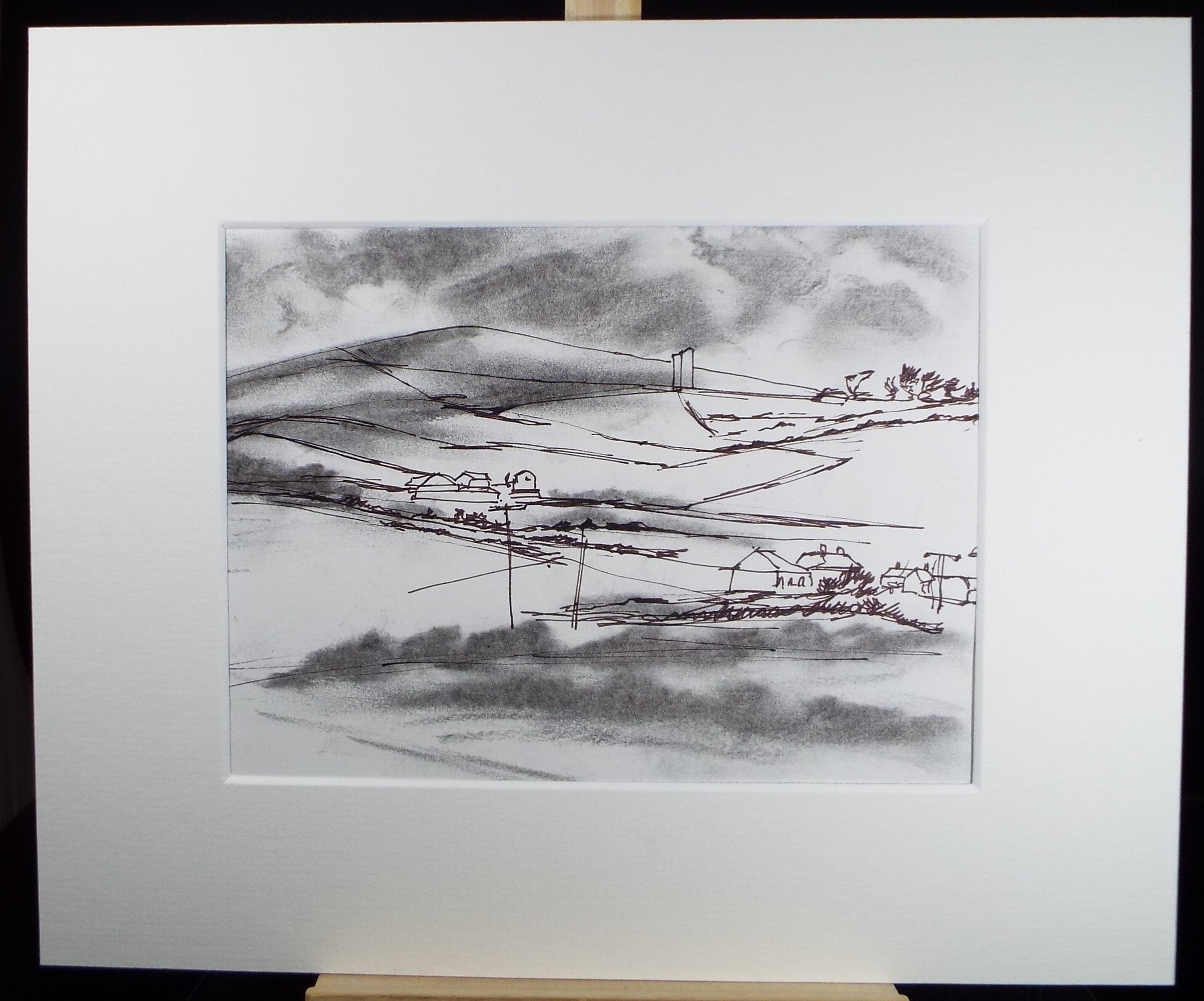 Original Ink & Watercolour, 'Fields and Houses ', Graham Benton RBSA (1934-2022), Circa 1990's