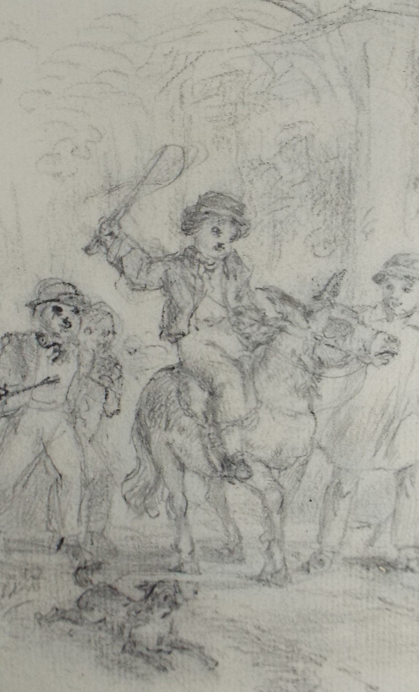 Original Pencil Drawing, 'Boy Riding a Donkey', John Wood (1801-1870)