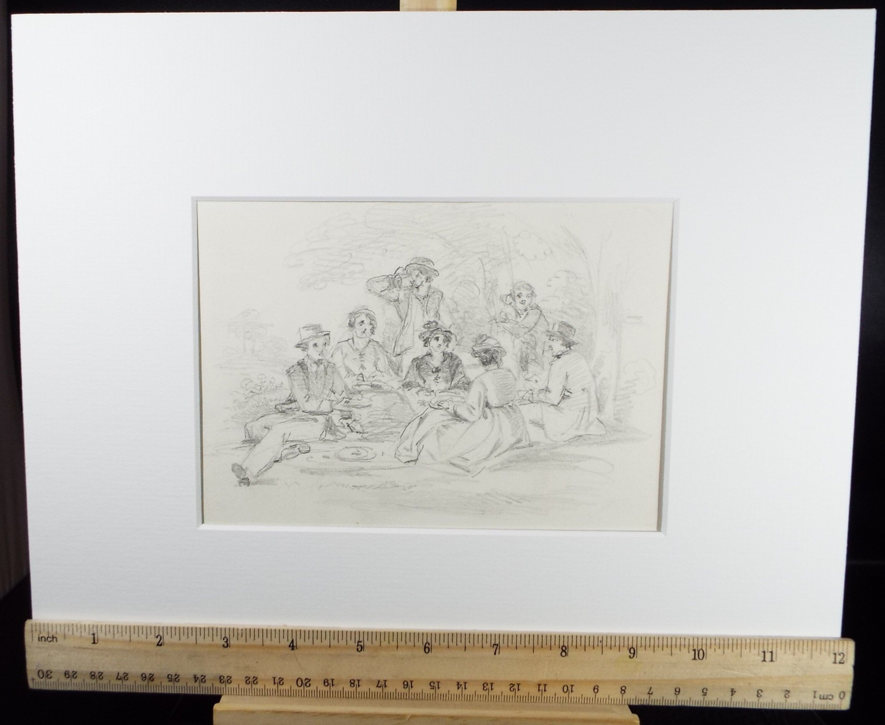 Original Pencil Drawing,'A Picnic', John Wood (1801-1870)