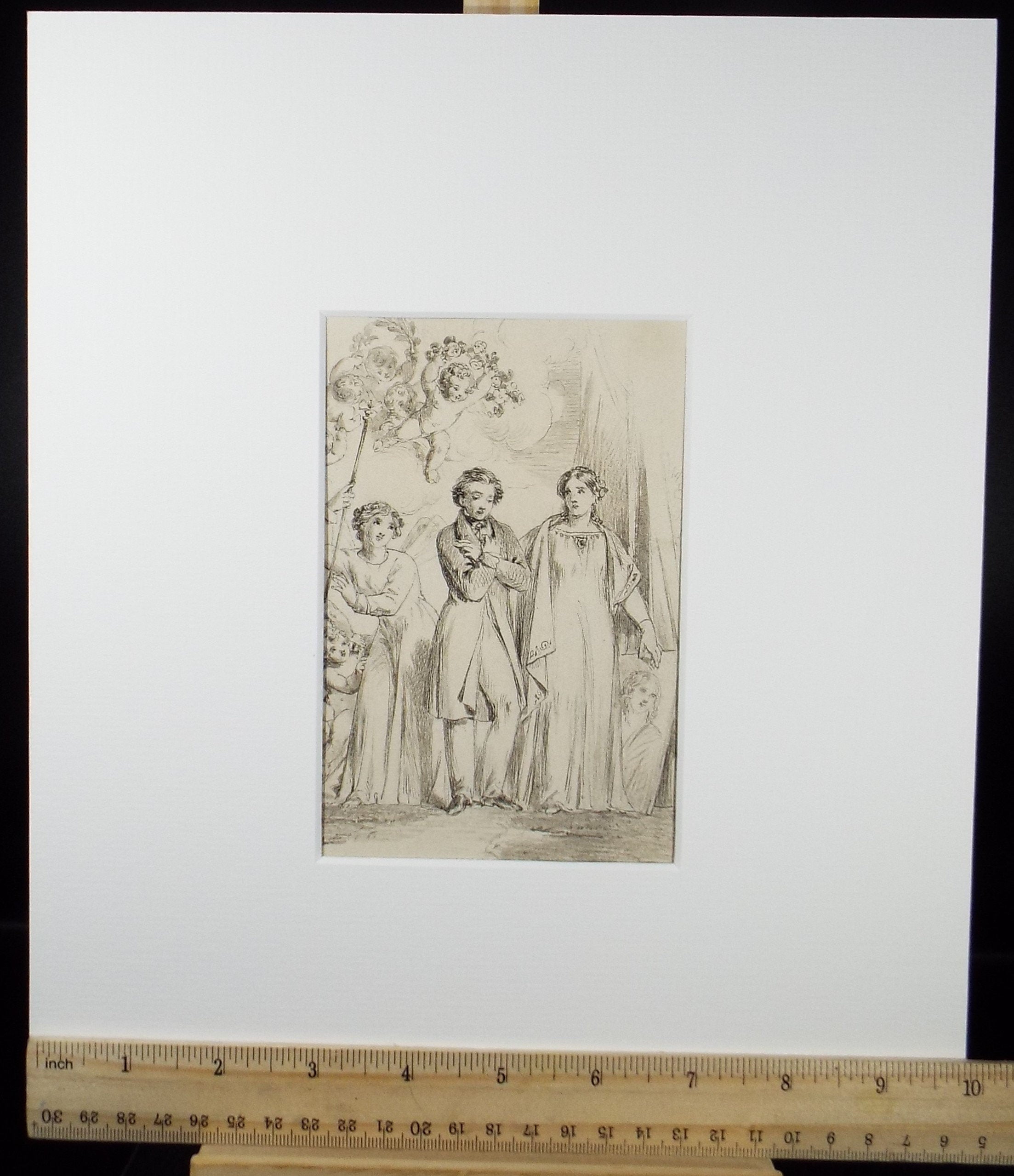 Original Pen & Ink Drawing,'Figures with Putti', John Wood (1801-1870)