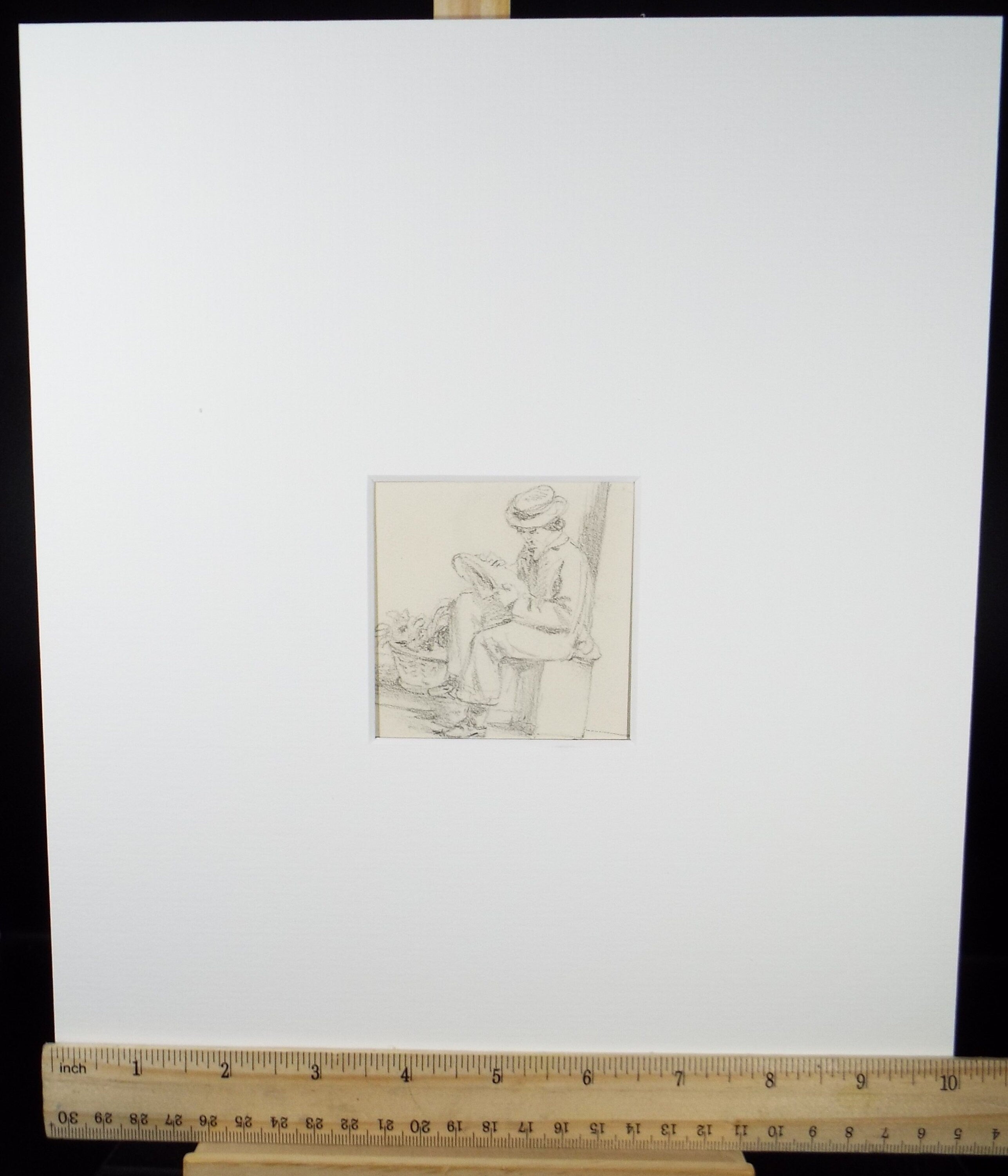 Original Pencil Drawing,'Boy reading', John Wood (1801-1870)
