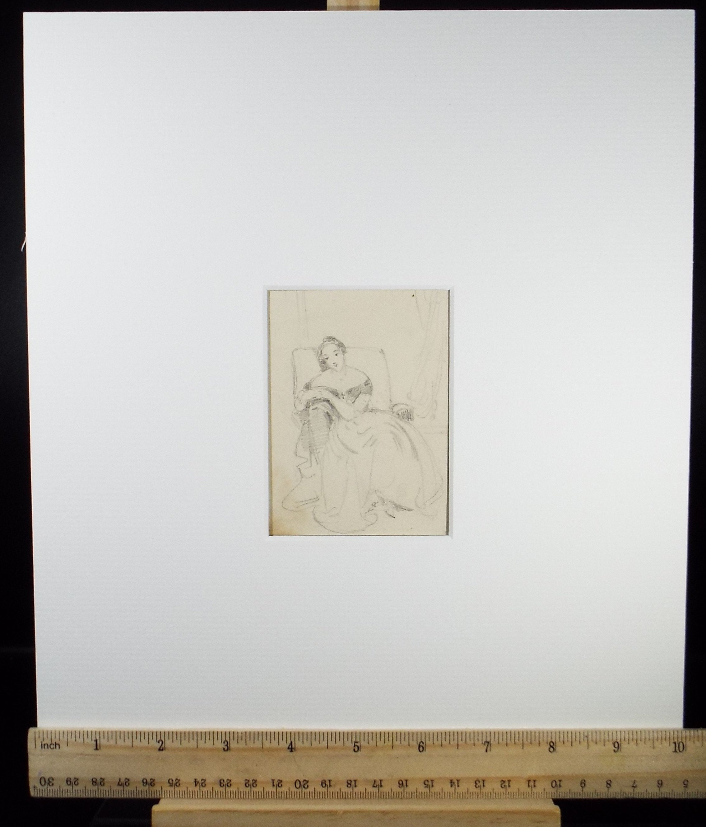 Original Pencil Drawing,'Seated Woman', John Wood (1801-1870)