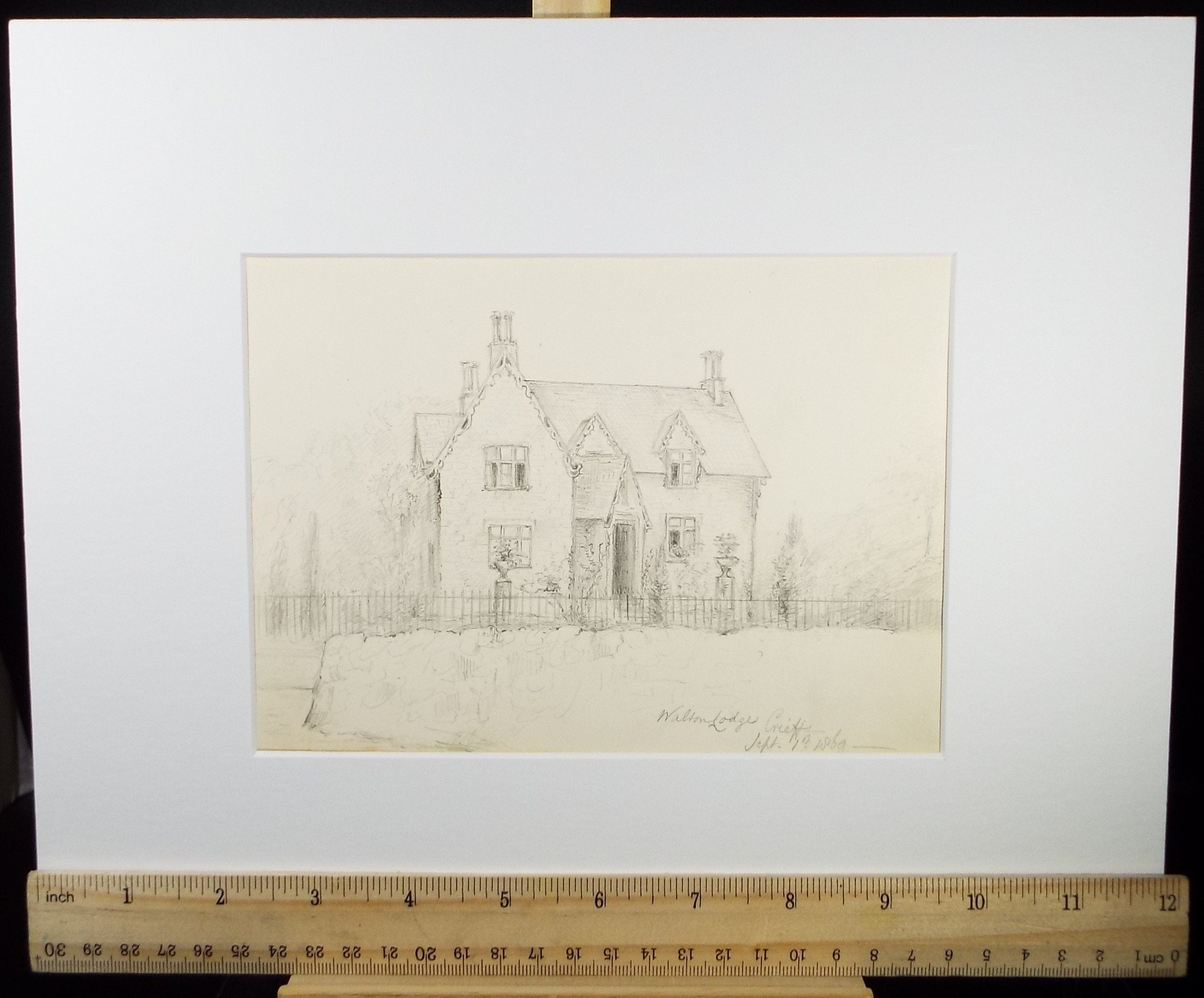 Original Pencil Drawing 'Walton Lodge, Creiff', Dated 1871, William Brenchley Rye (1818-1901)