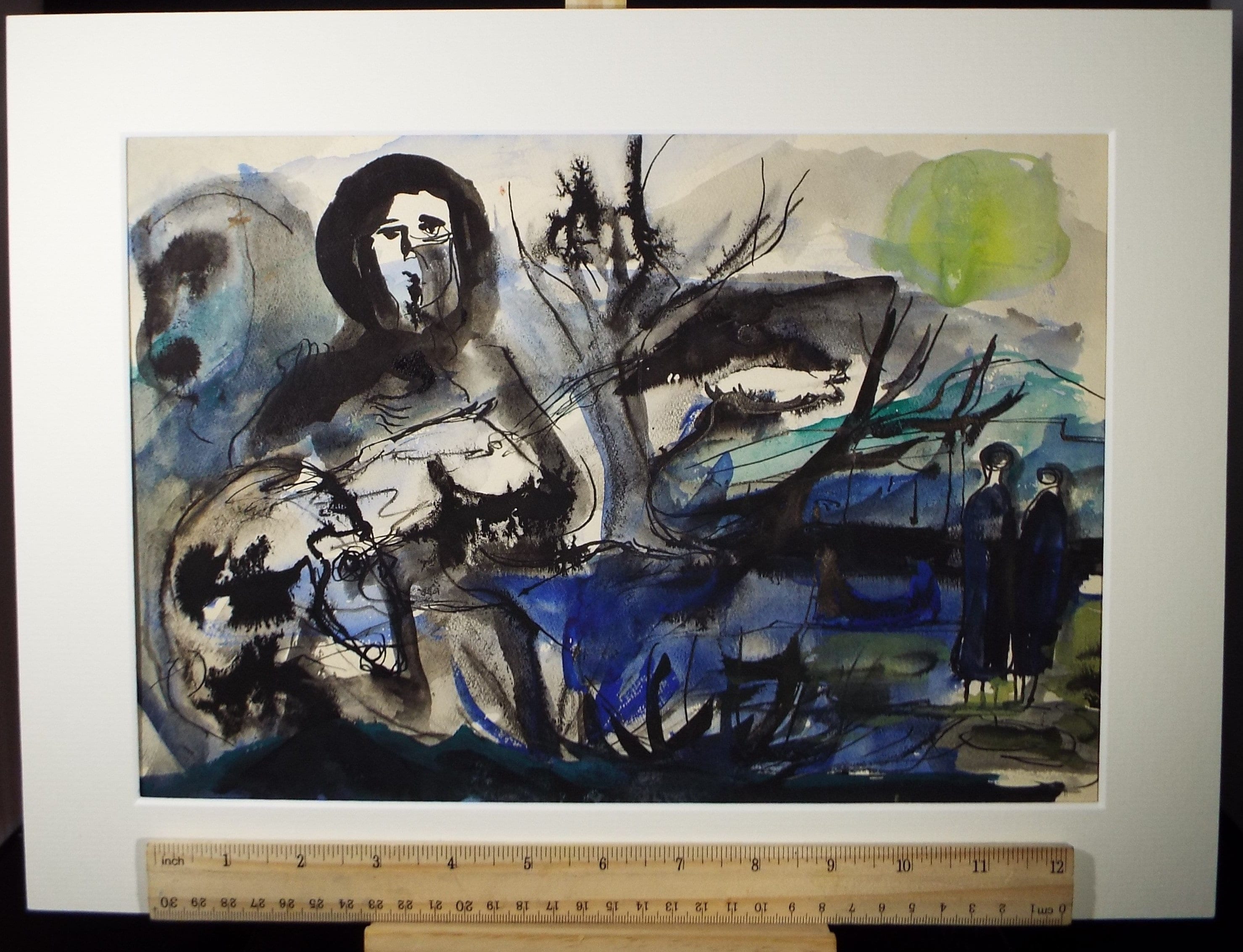 Original Watercolour, 'Figures in a Landscape', Circa 1960's, Signed Evohnav?