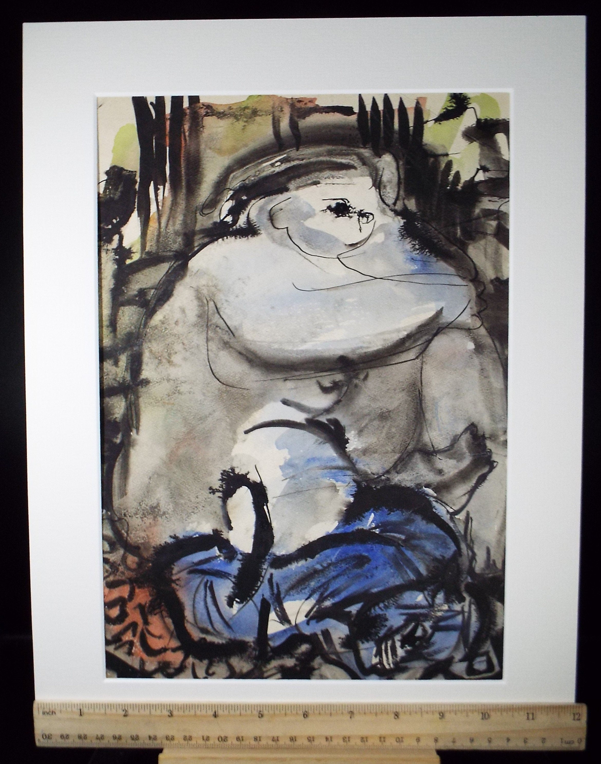 Original Watercolour, 'Seated Figure', Circa 1960's, Signed Evohnav?