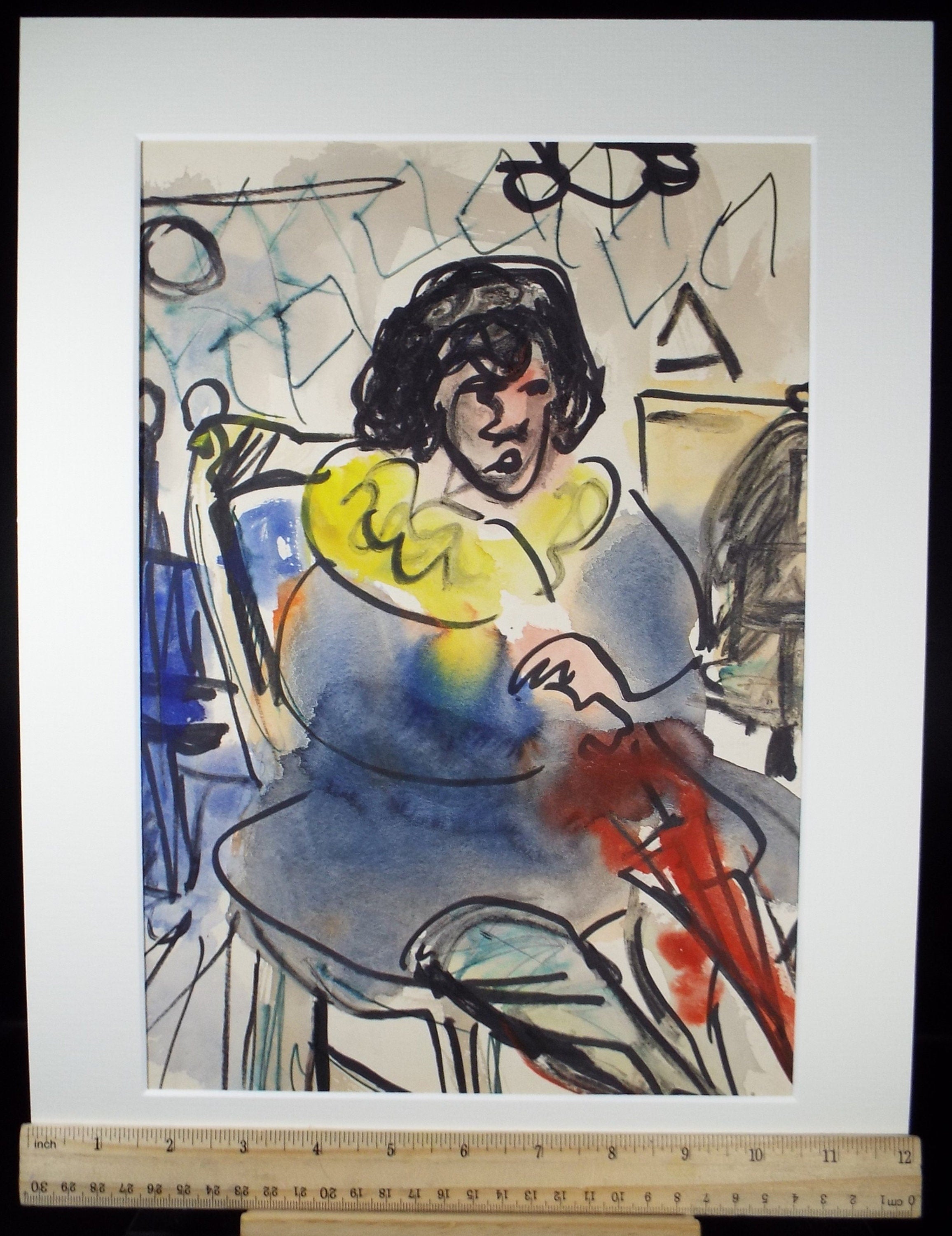 Original Watercolour, 'The Clown', Circa 1960's, Signed Evohnav?