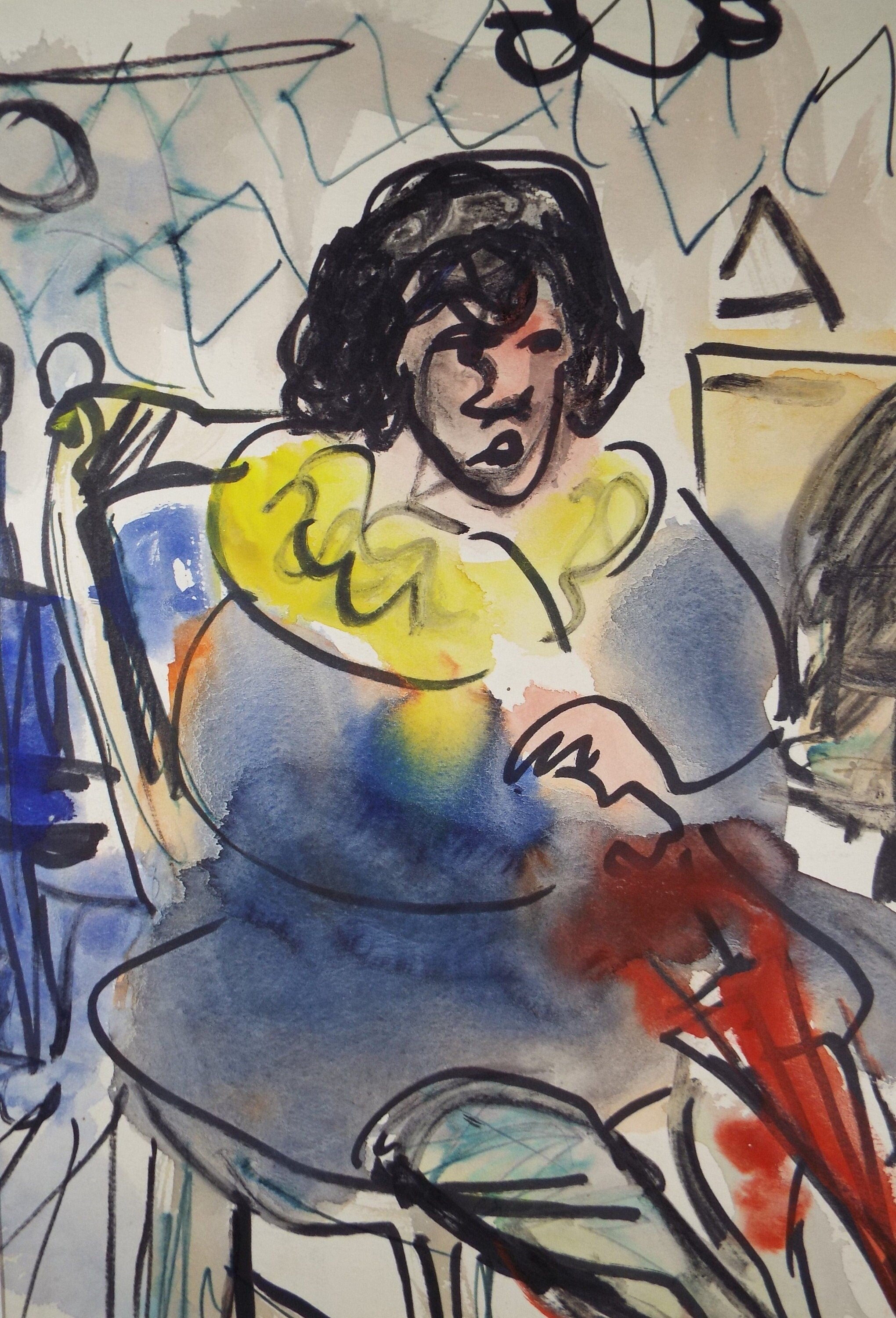 Original Watercolour, 'The Clown', Circa 1960's, Signed Evohnav?