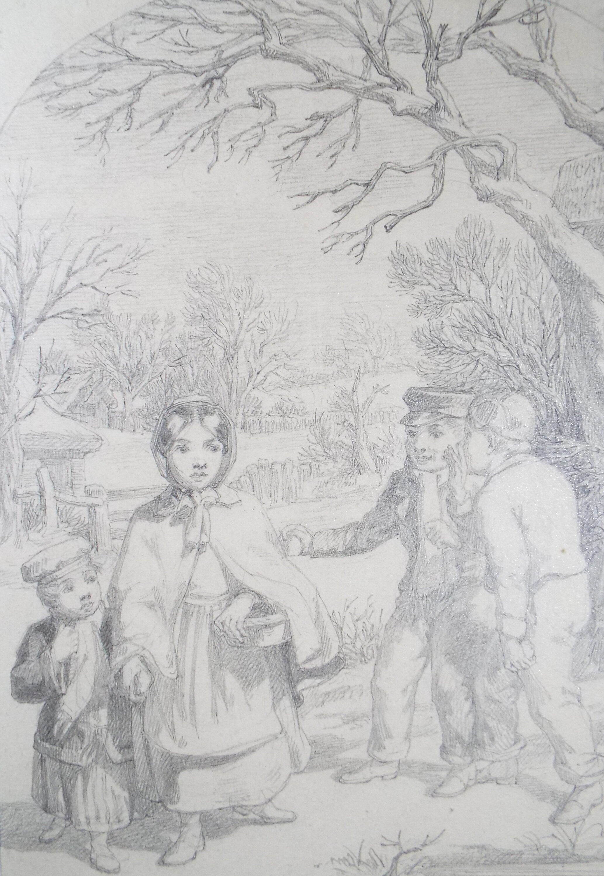 Original Pencil Drawing,'Sisters and Scallyways', John Wood (1801-1870)