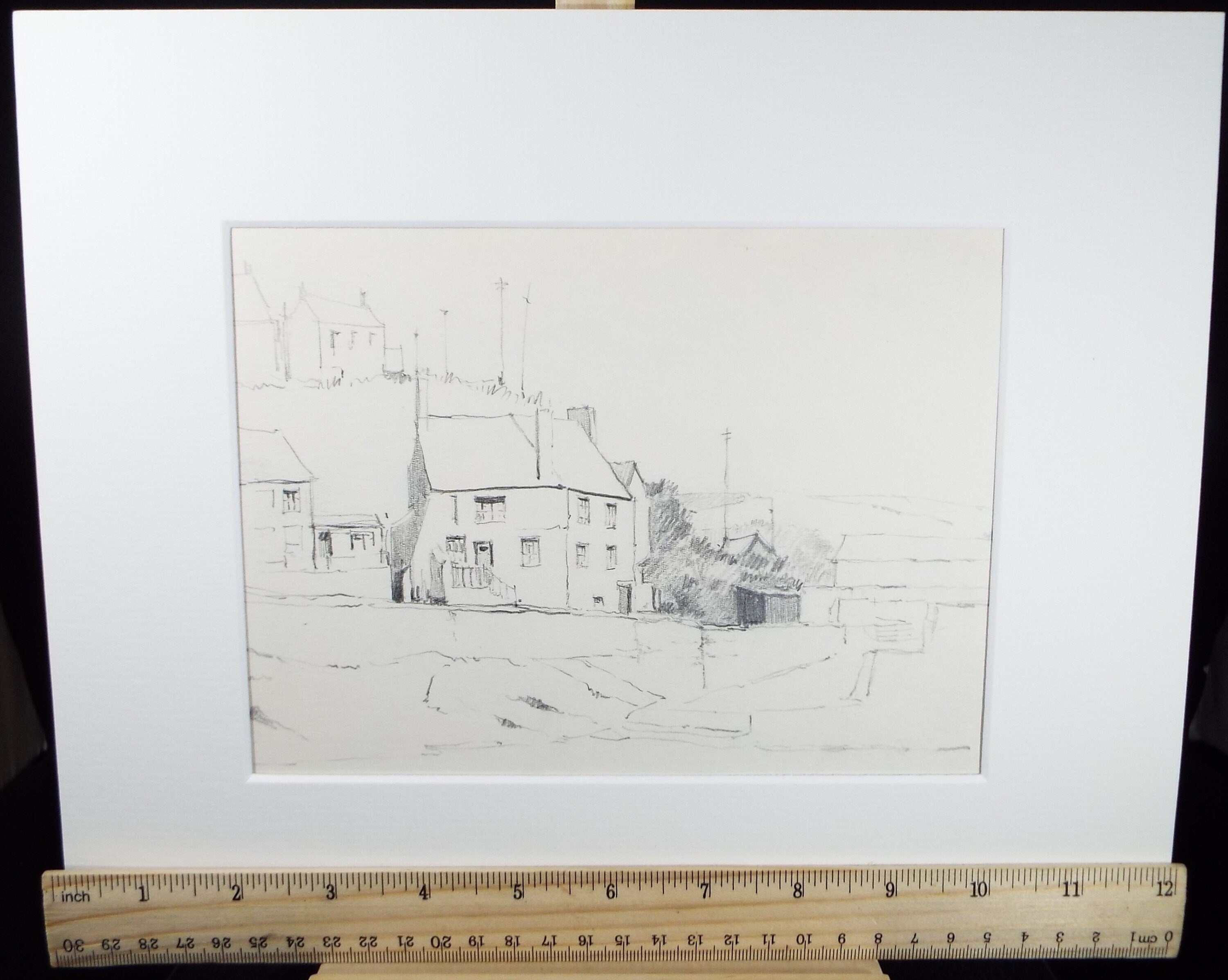 Original Pencil Drawing, 'Coastal Cottage', circa 1990's , Artist Unknown