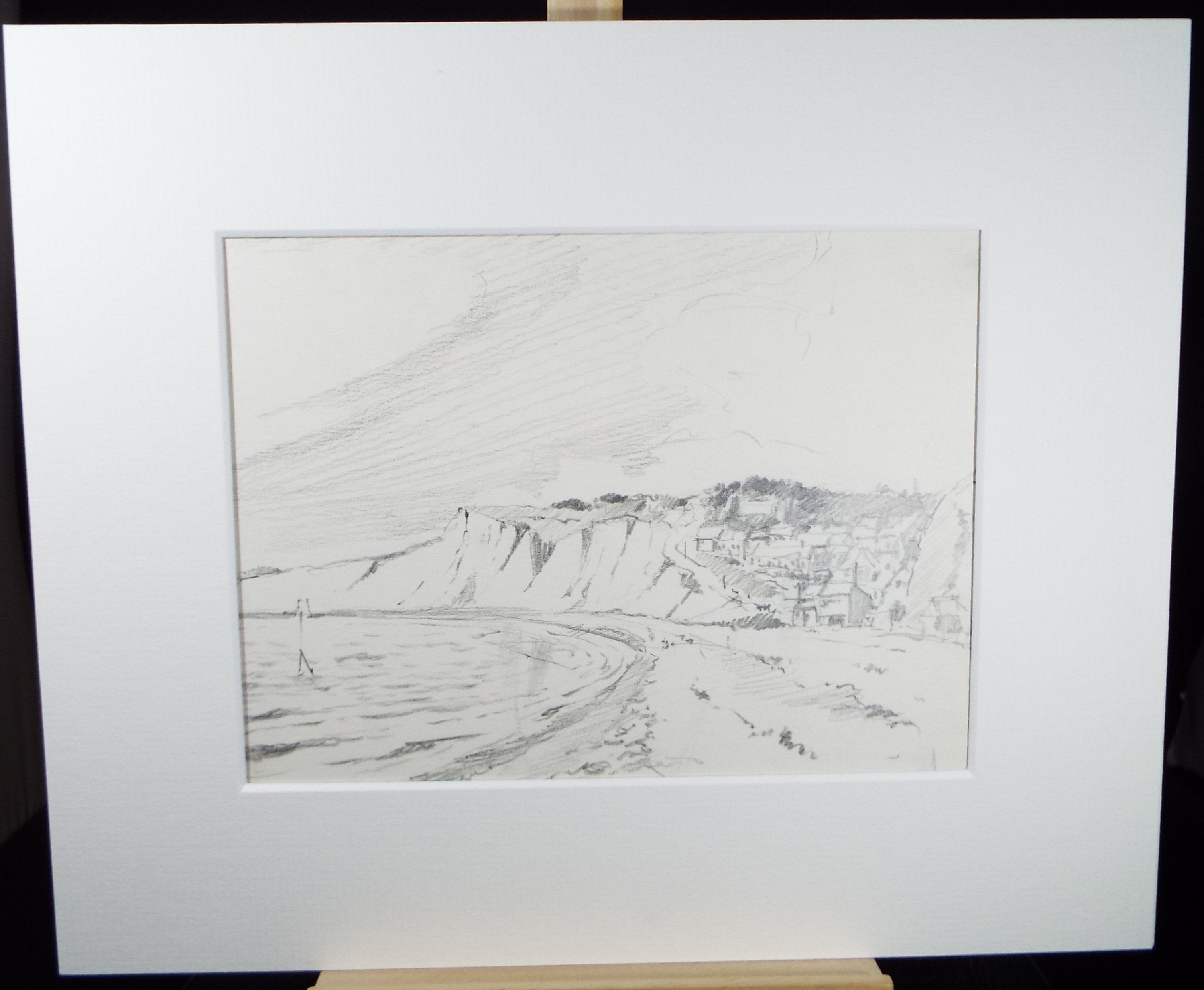 Original Pencil Drawing, 'Fishing Village', circa 1990's , Artist Unknown