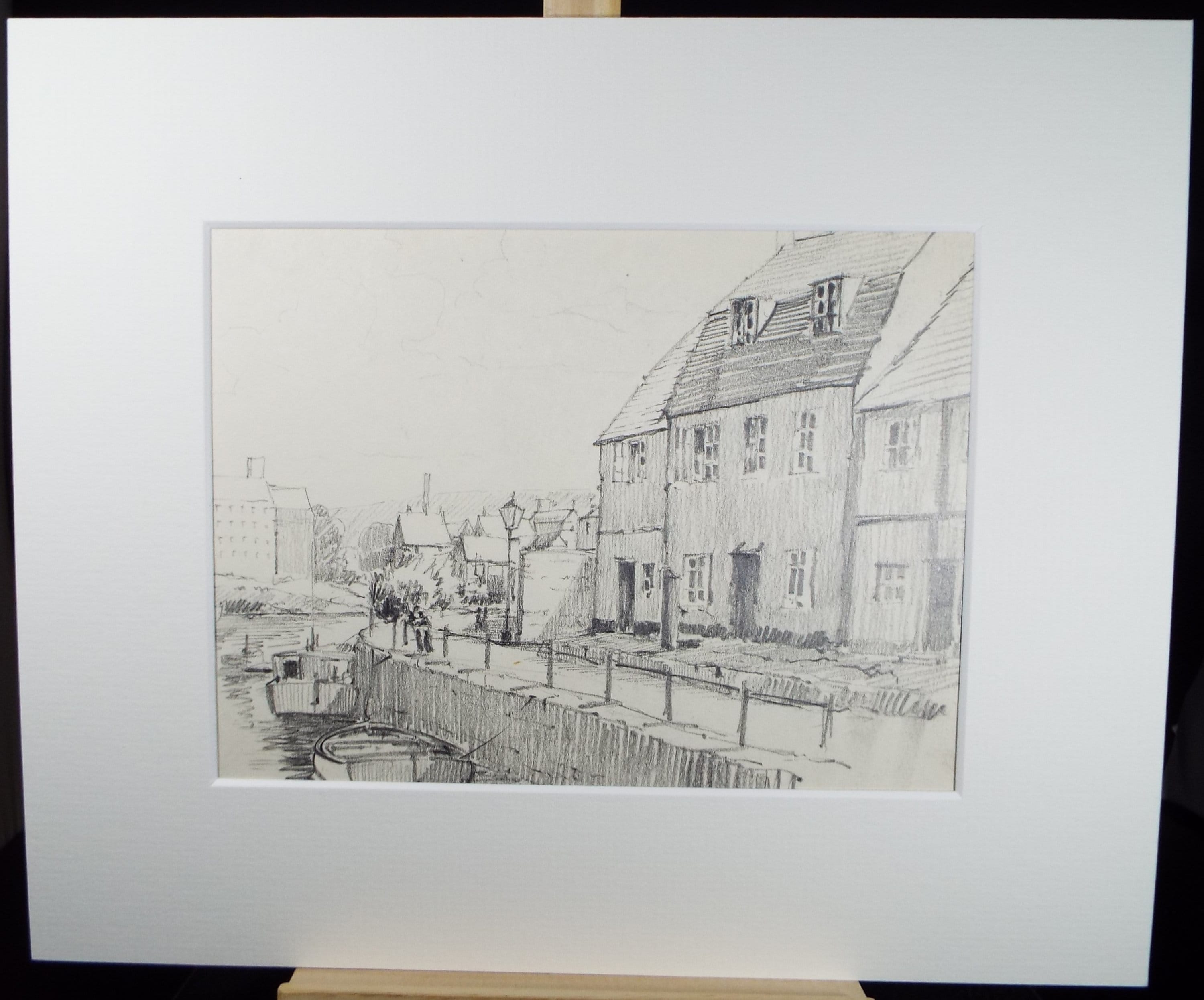Original Pencil Drawing,'The Town Quay', circa 1990's , Artist Unknown
