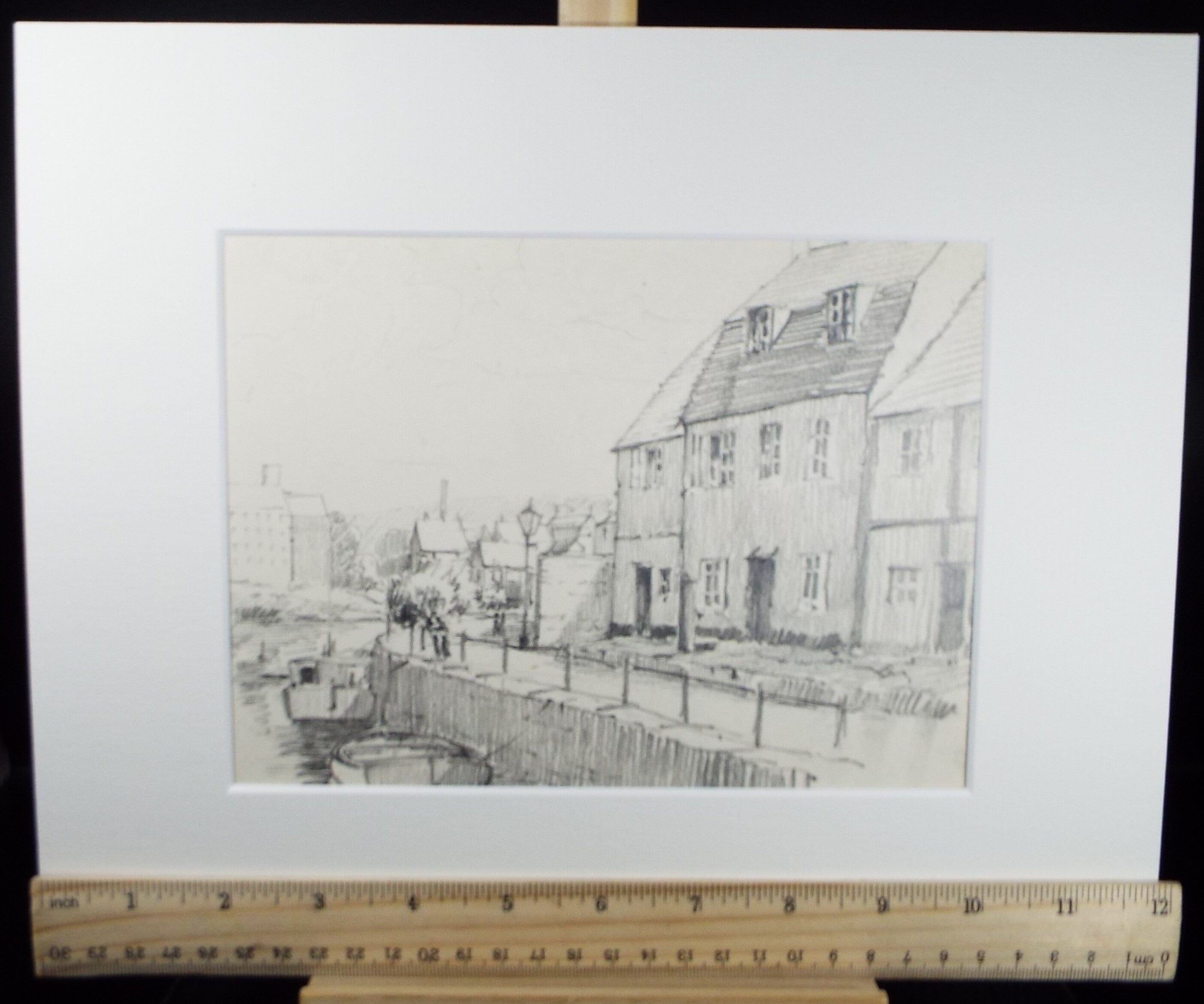 Original Pencil Drawing,'The Town Quay', circa 1990's , Artist Unknown