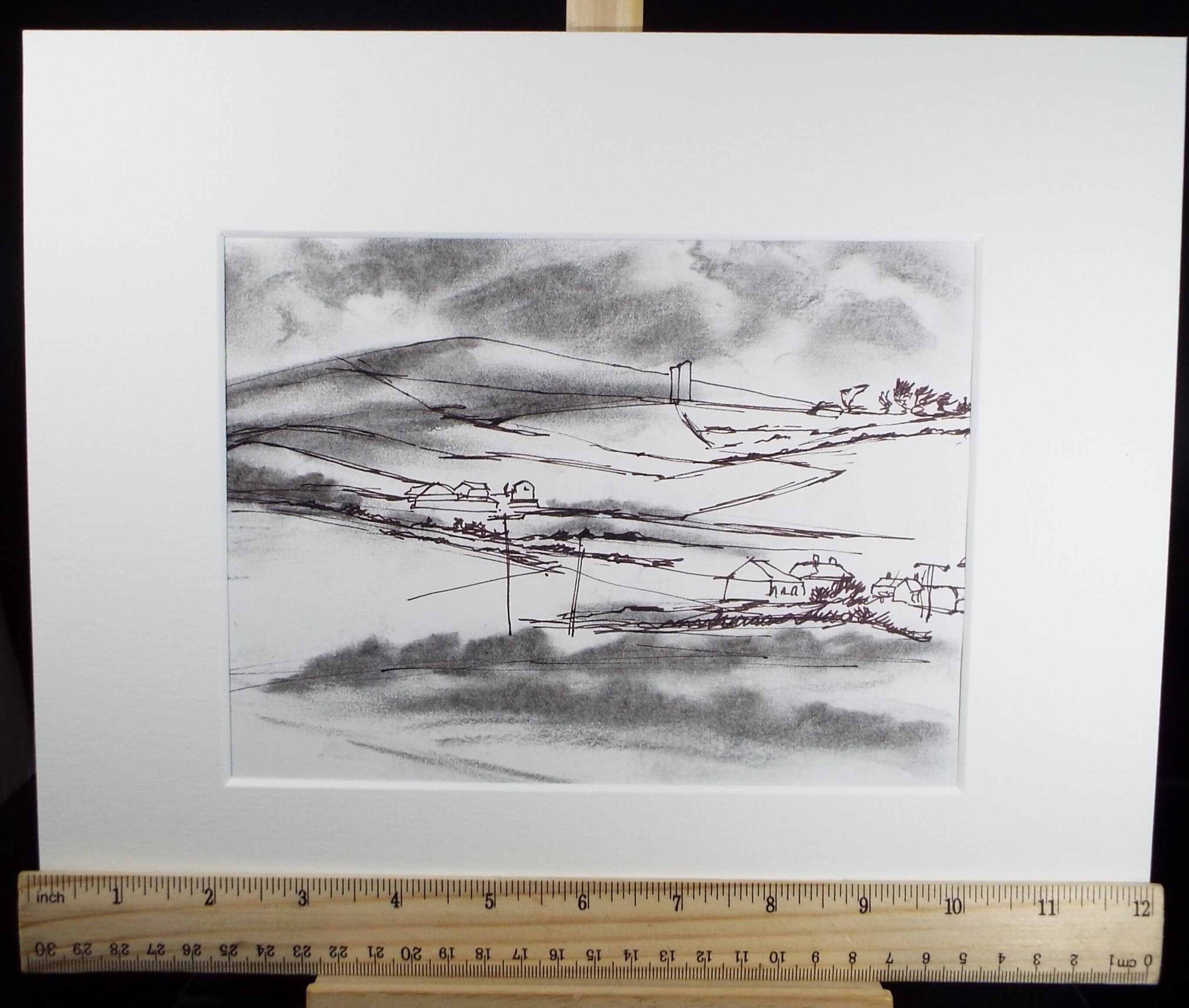 Original Ink & Watercolour, 'Fields and Houses ', Graham Benton RBSA (1934-2022), Circa 1990's