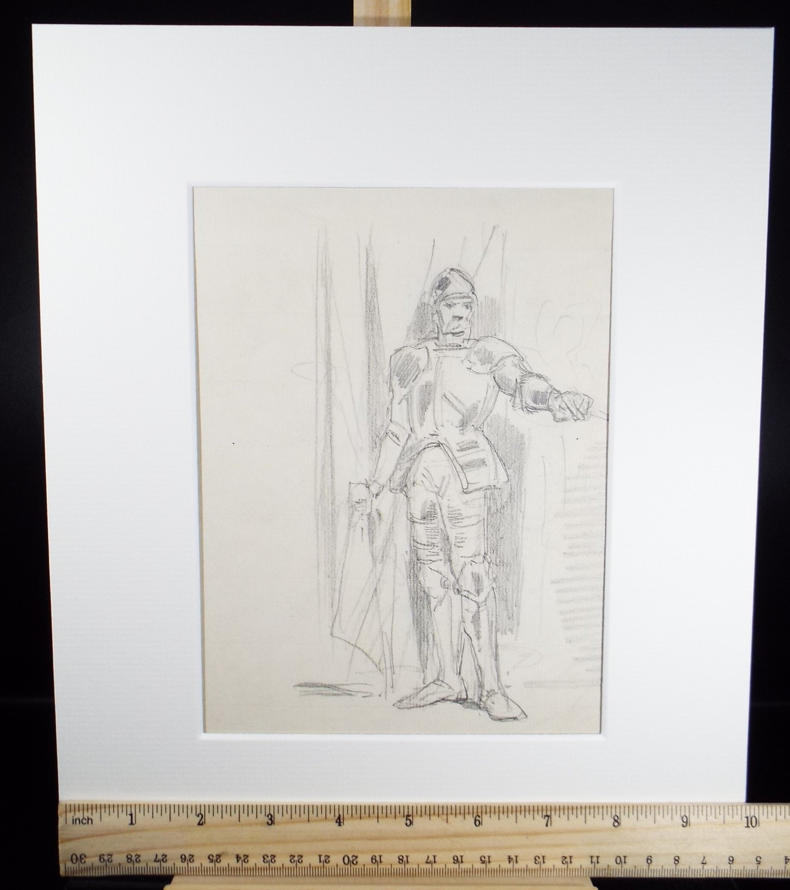 Original Pencil Drawing, 'Figure in Armour', John Wood (1801-1870)