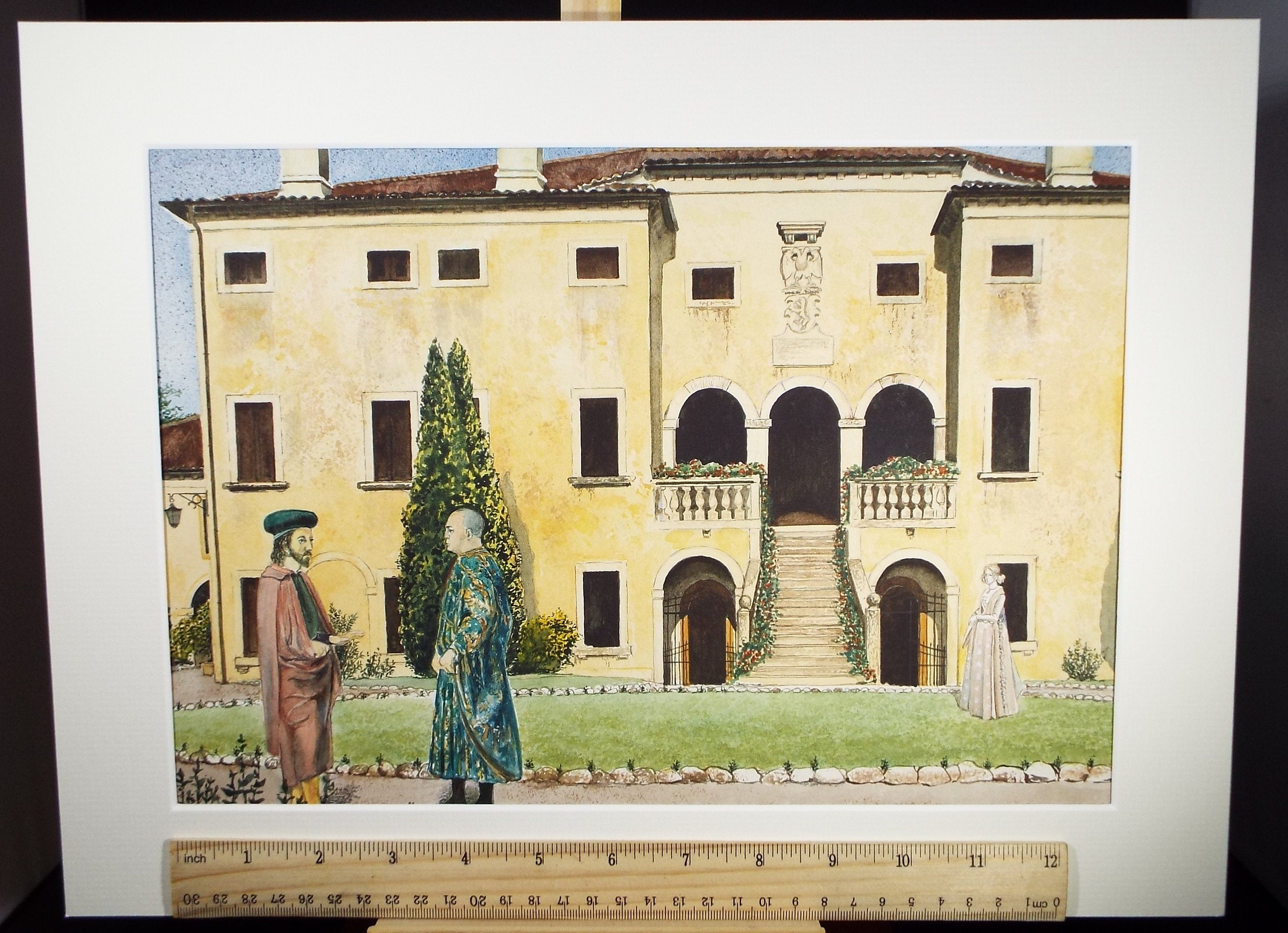 Original Watercolour, 'Villa with Medici Figures', Falconer Houston, dated 1991