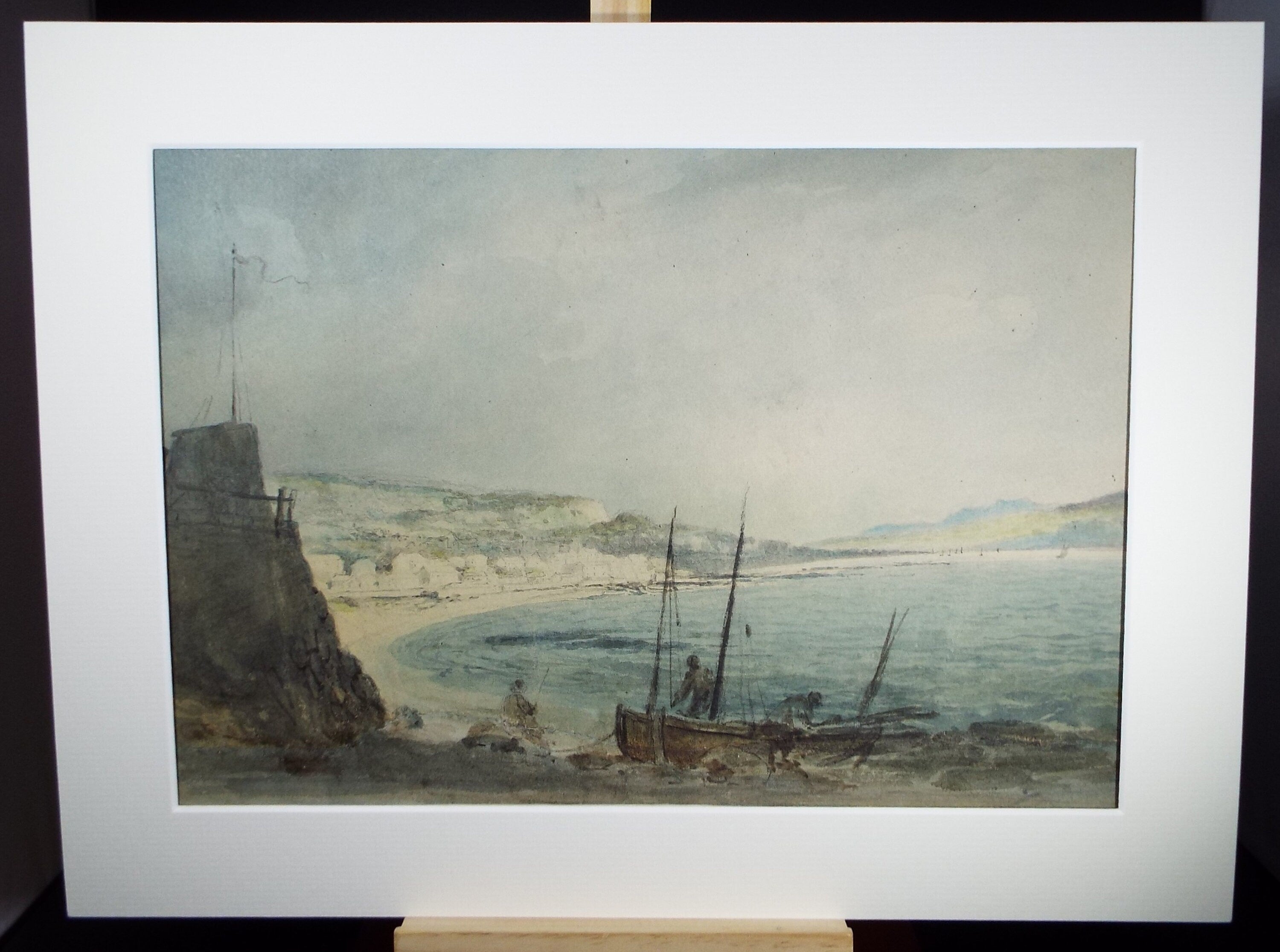 Original Watercolour, 'Fishing Boat on the Shore with figures', Early 20th Century, Unknown Artist