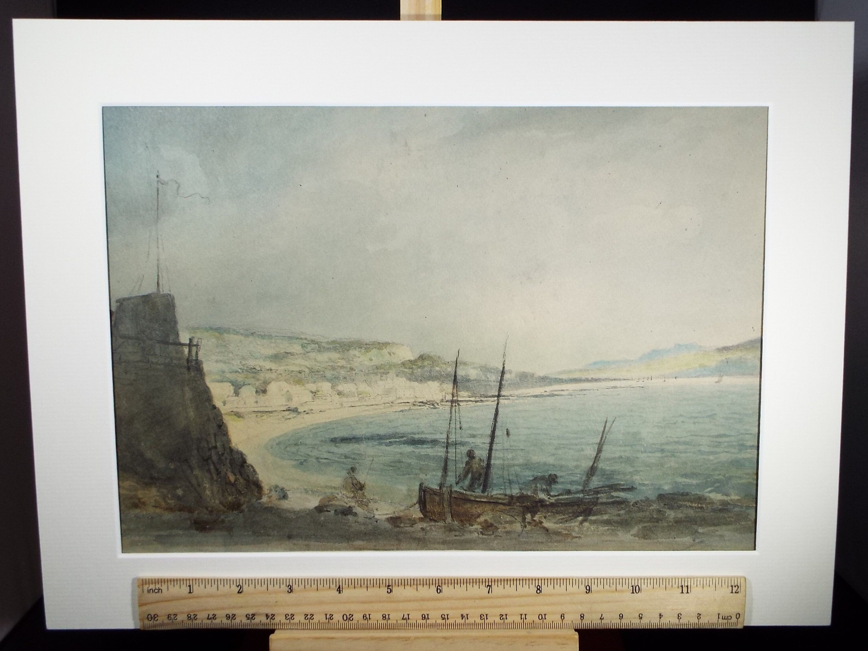 Original Watercolour, 'Fishing Boat on the Shore with figures', Early 20th Century, Unknown Artist