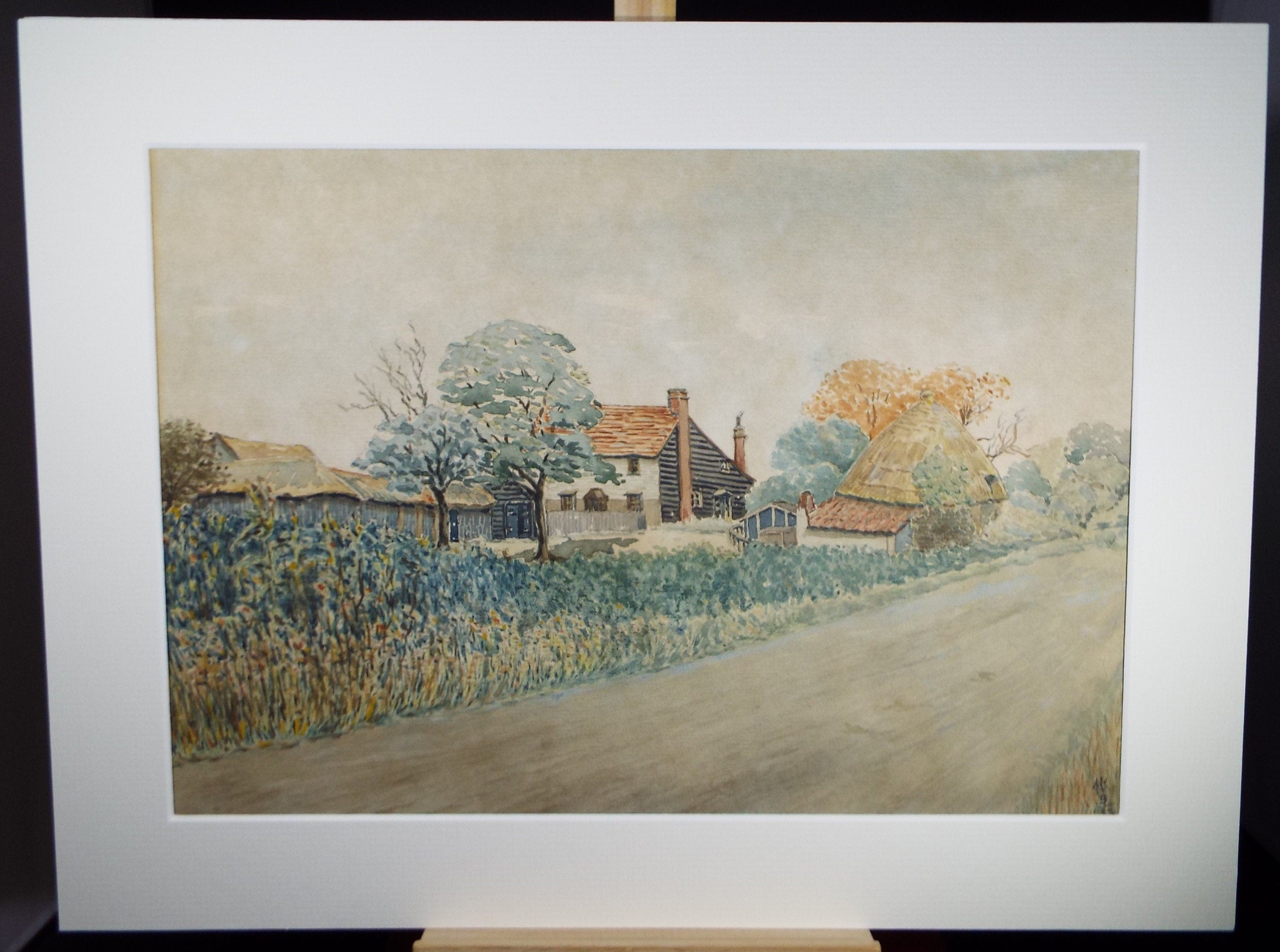 Original Watercolour on Paper, 'Suffolk Farmhouse', Dated 1932, signed with monogram