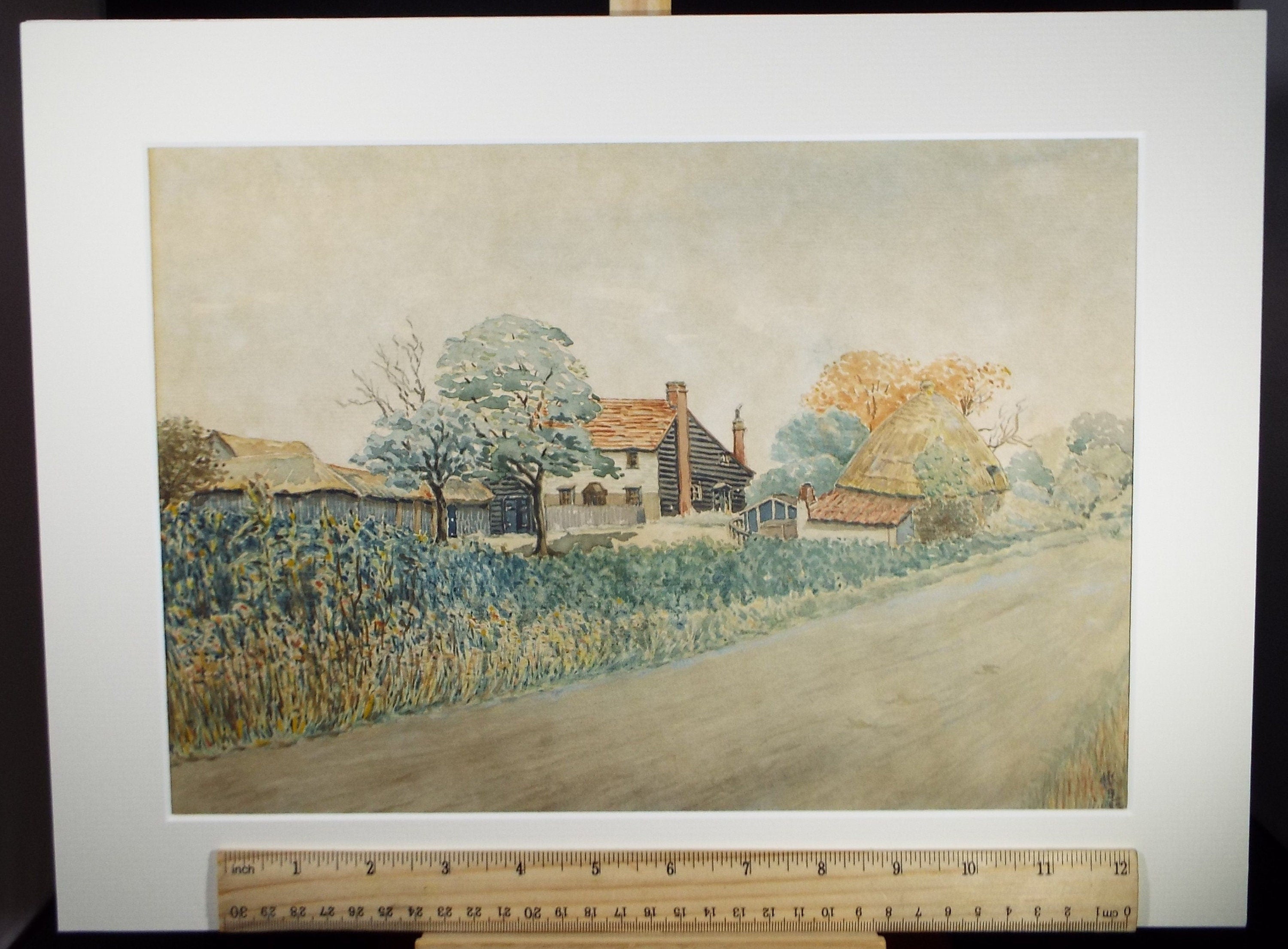 Original Watercolour on Paper, 'Suffolk Farmhouse', Dated 1932, signed with monogram