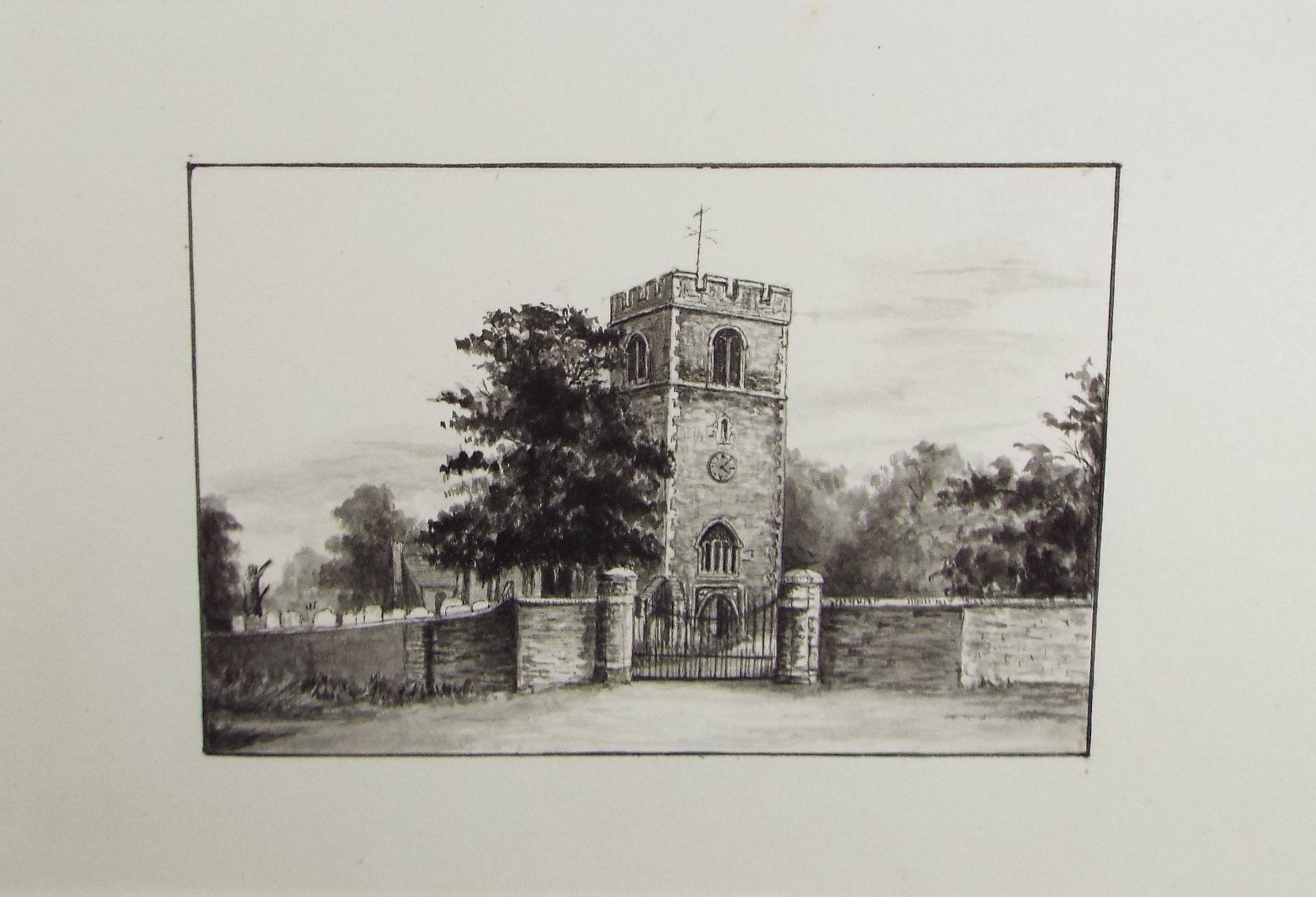 Original Watercolour, 'Stone Church and Churchyard', Circa 1880's, Artist unknown