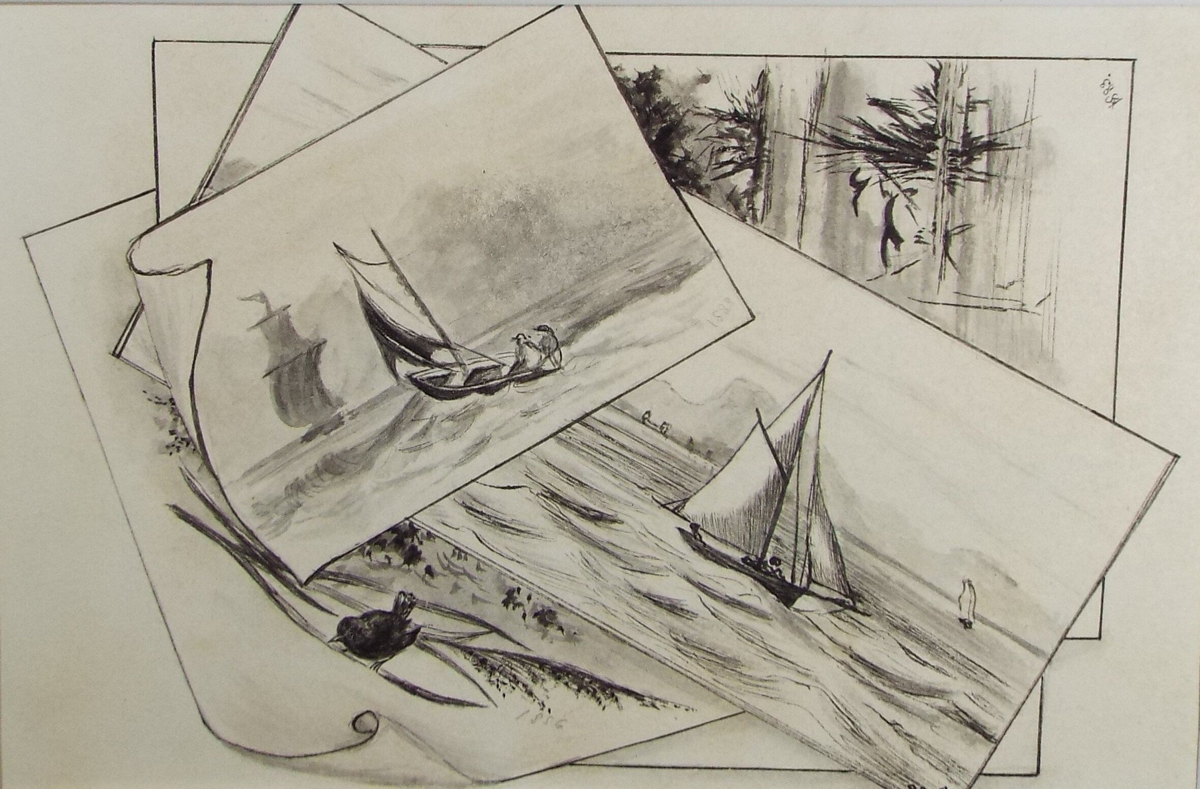 Original Watercolour, 'Marine Scenes' dated 1883, Artist Unknown