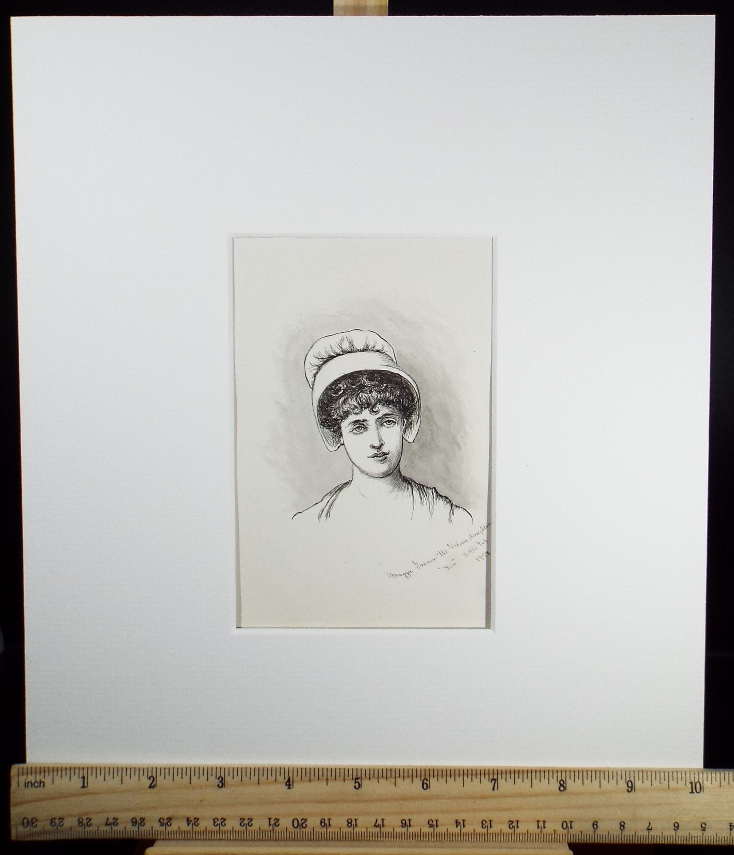 Original Watercolour, 'The Vicar's Daughter', Dated 1889, Artist unknown