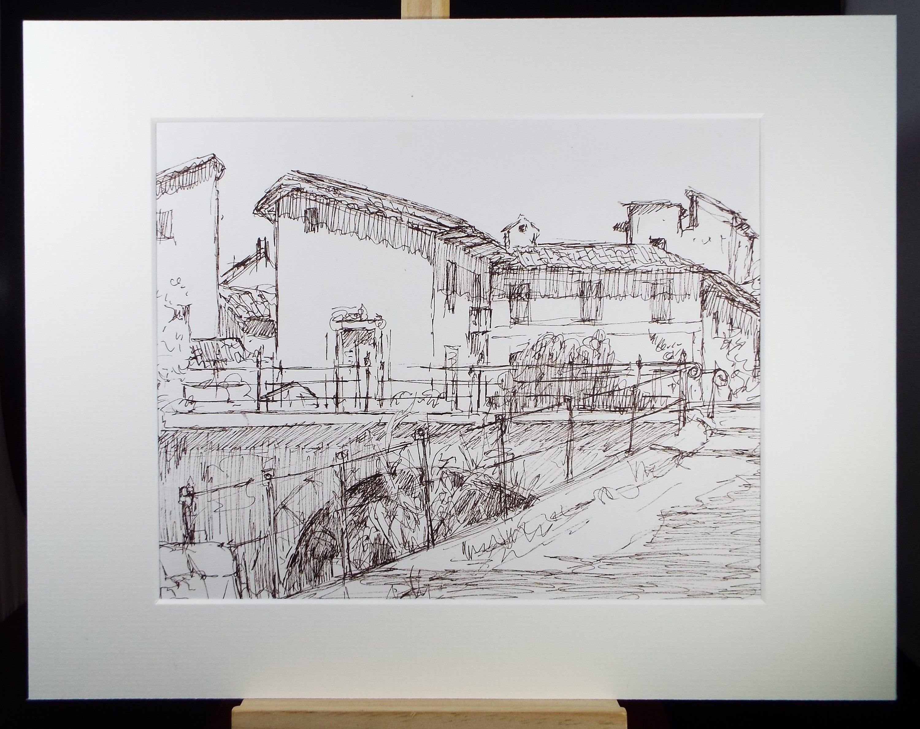Original Pen & Ink drawing, 'Continental Townscape', Muriel Archer (1911-2011)
