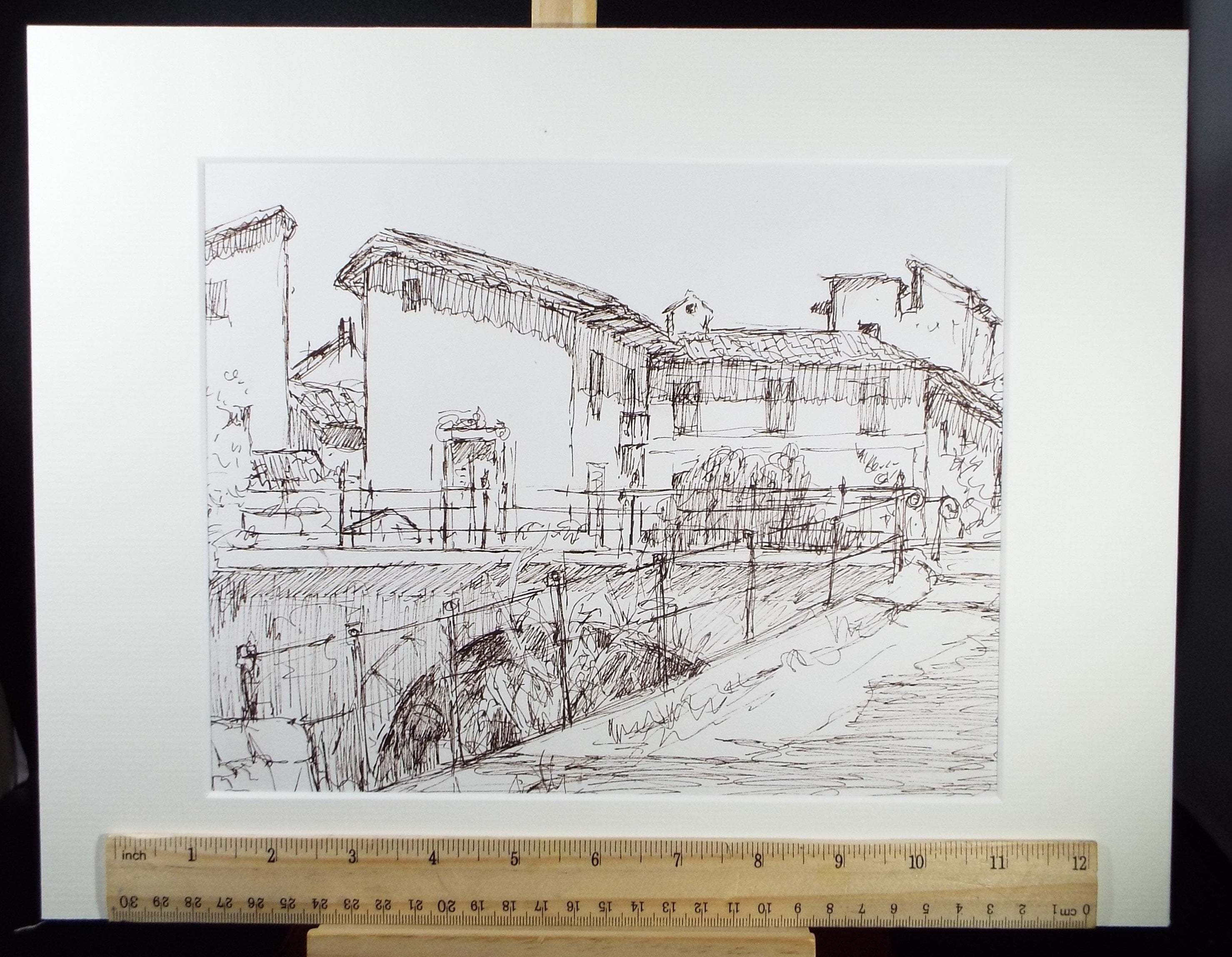 Original Pen & Ink drawing, 'Continental Townscape', Muriel Archer (1911-2011)