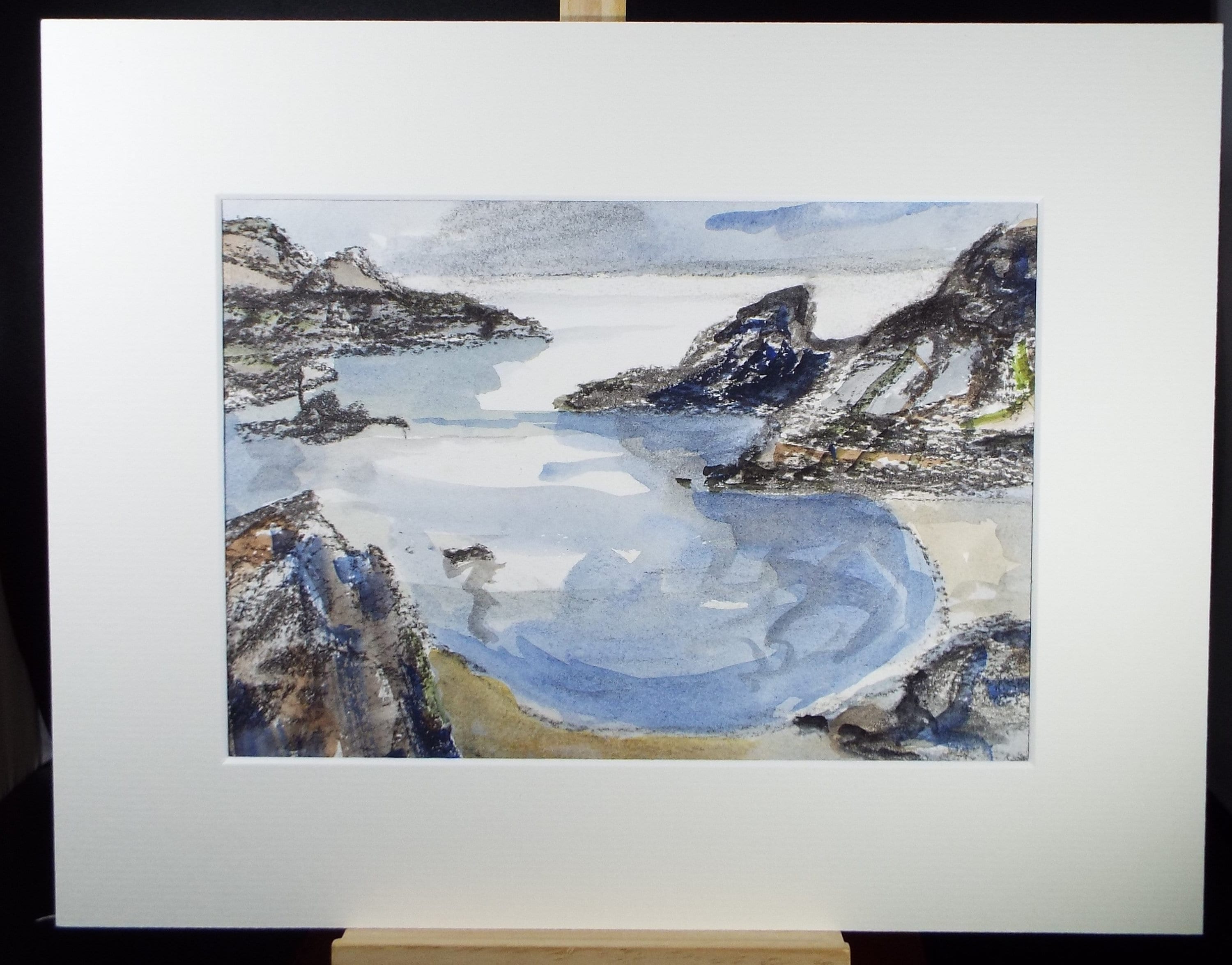 Original Watercolour & Conte drawing, 'Secluded Bay', Muriel Archer (1911-2011)