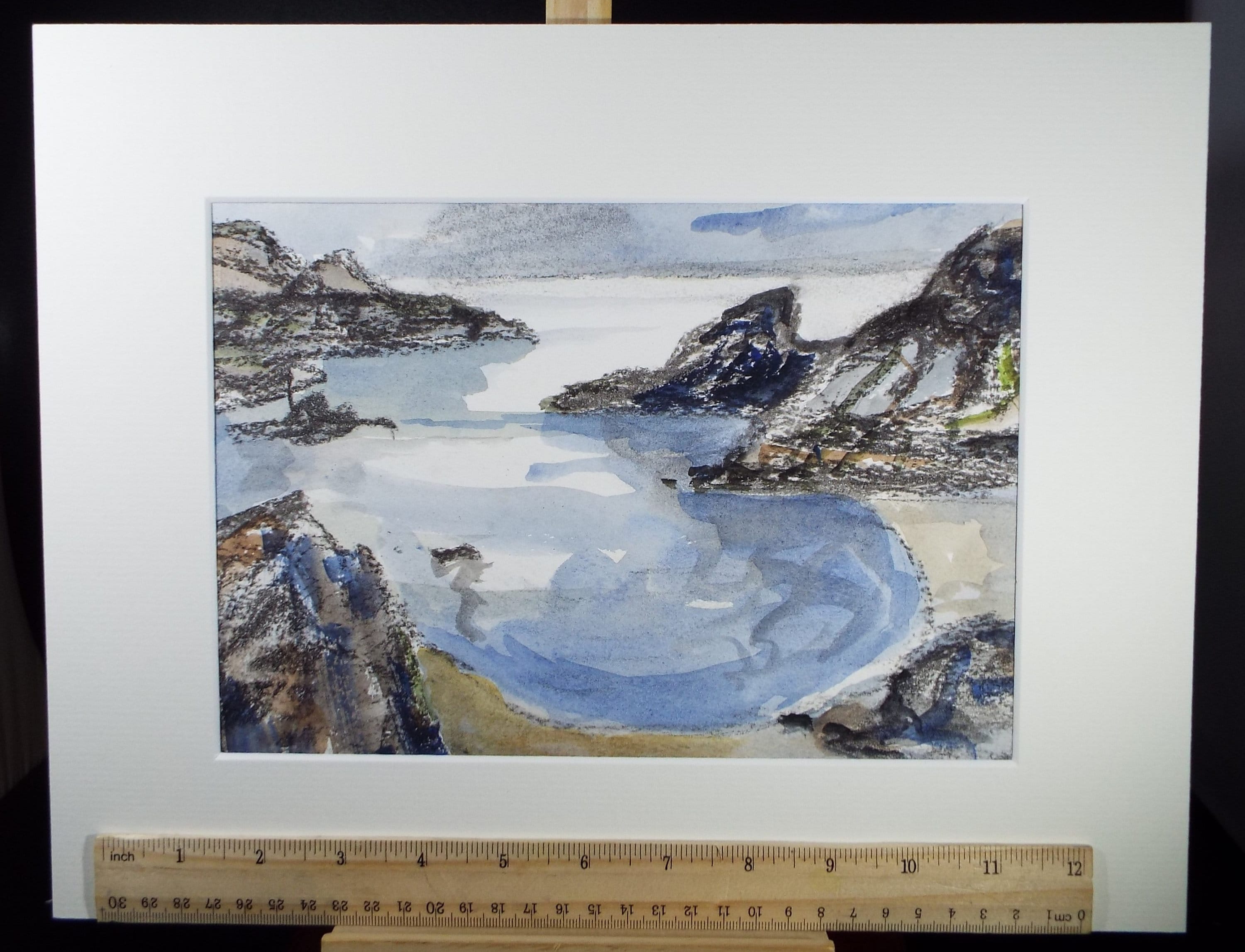 Original Watercolour & Conte drawing, 'Secluded Bay', Muriel Archer (1911-2011)