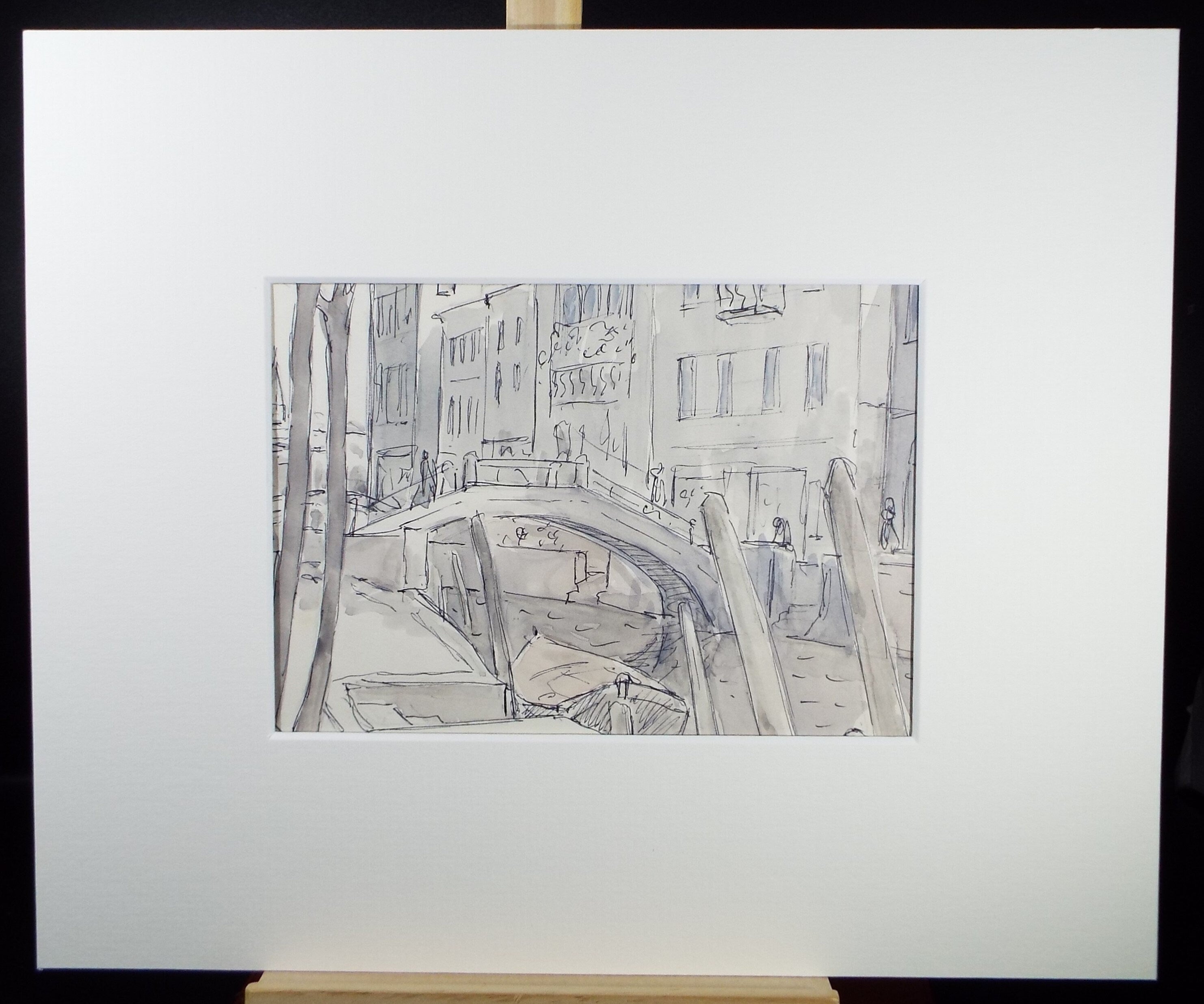Original Watercolour & Ink drawing, 'Canal Bridge', Muriel Archer (1911-2011)