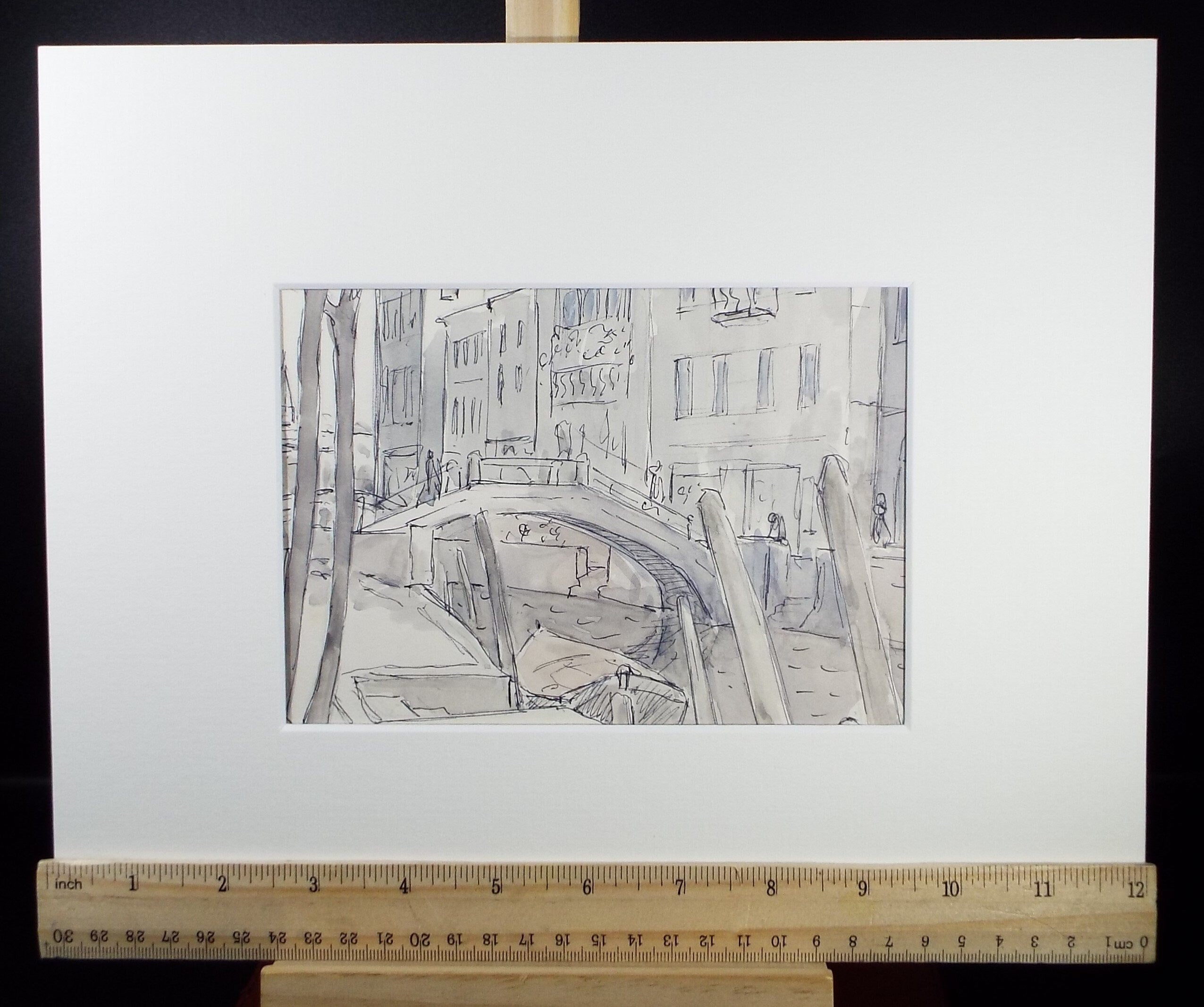 Original Watercolour & Ink drawing, 'Canal Bridge', Muriel Archer (1911-2011)