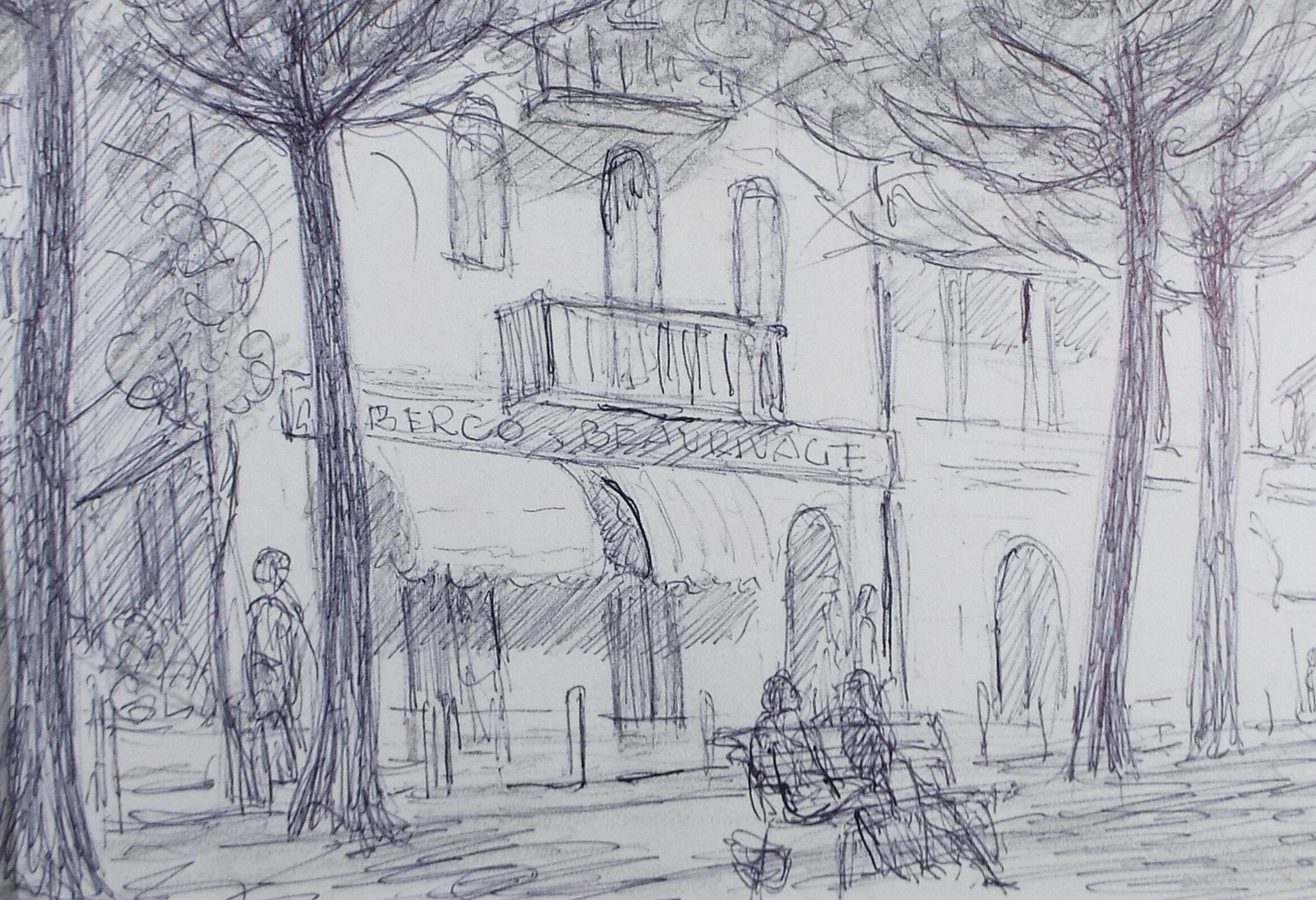 Original Pen & Ink drawing, 'Continental Street Scene', Muriel Archer (1911-2011)