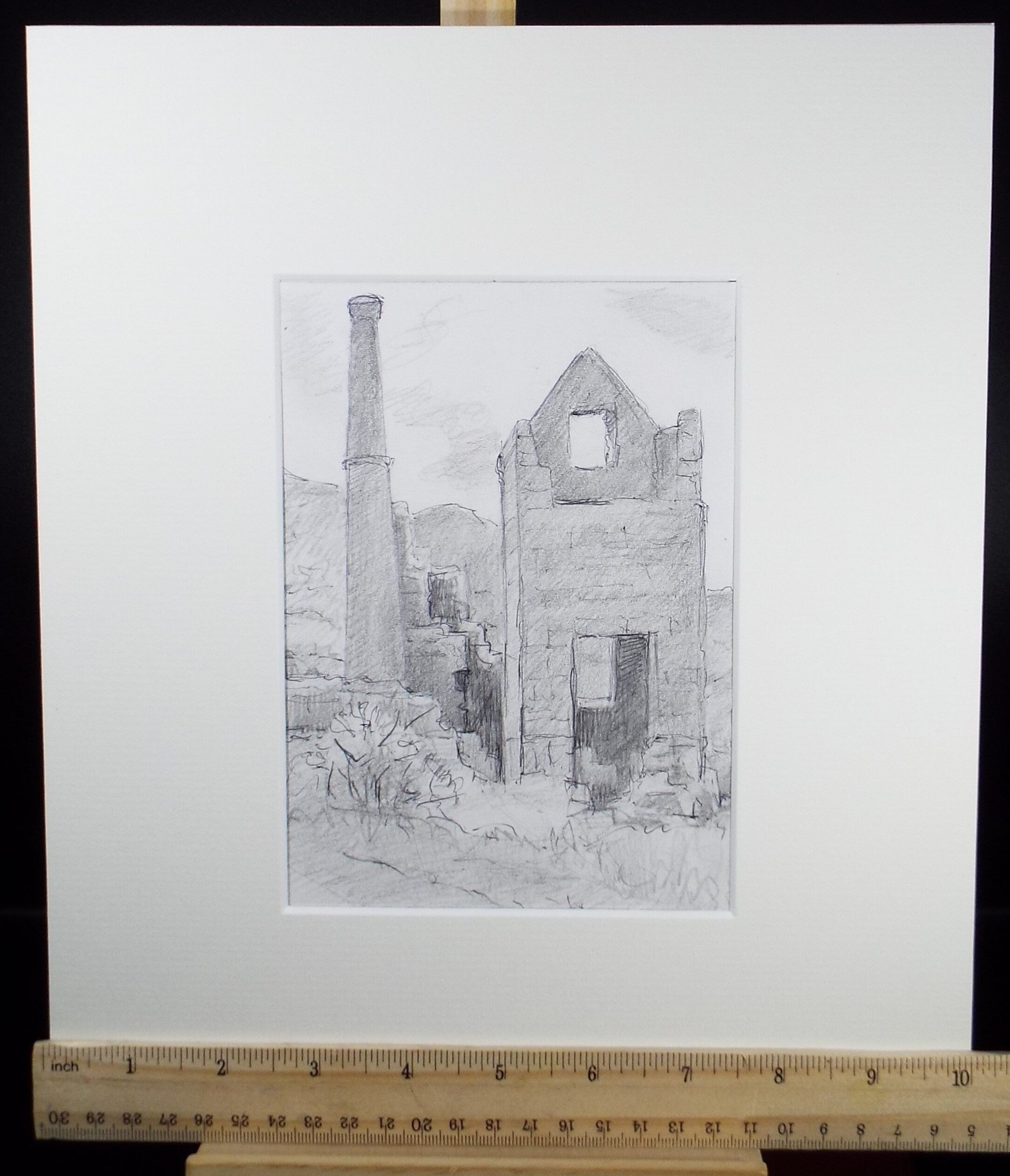 Original Pencil drawing, 'Cornish Tin Mine', Muriel Archer (1911-2011)